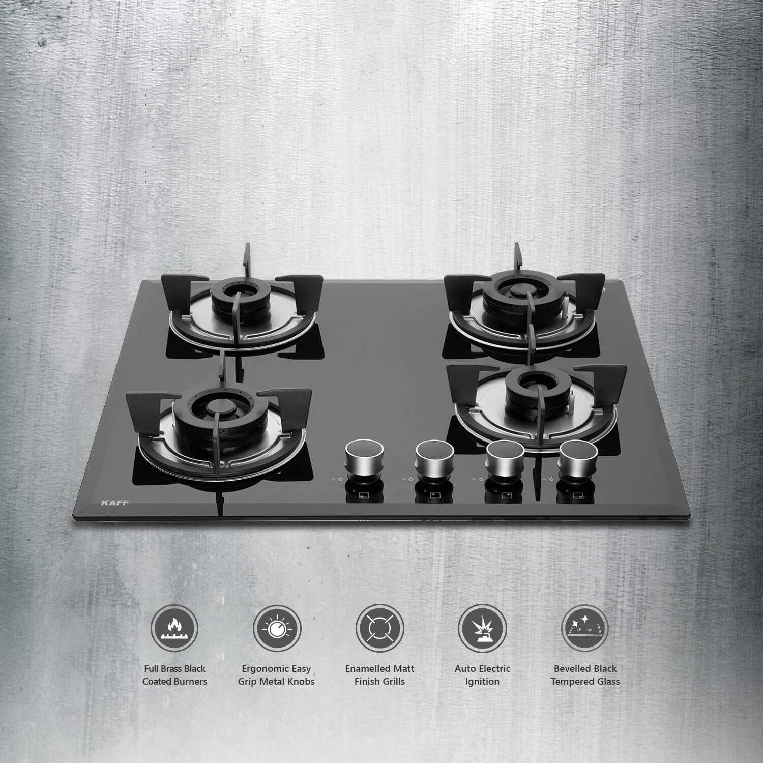 KAFF FBB 604 Tempered Glass Top 4 Burner Automatic Electric Hob (Enamelled Matt Finish Grills, Black)_7