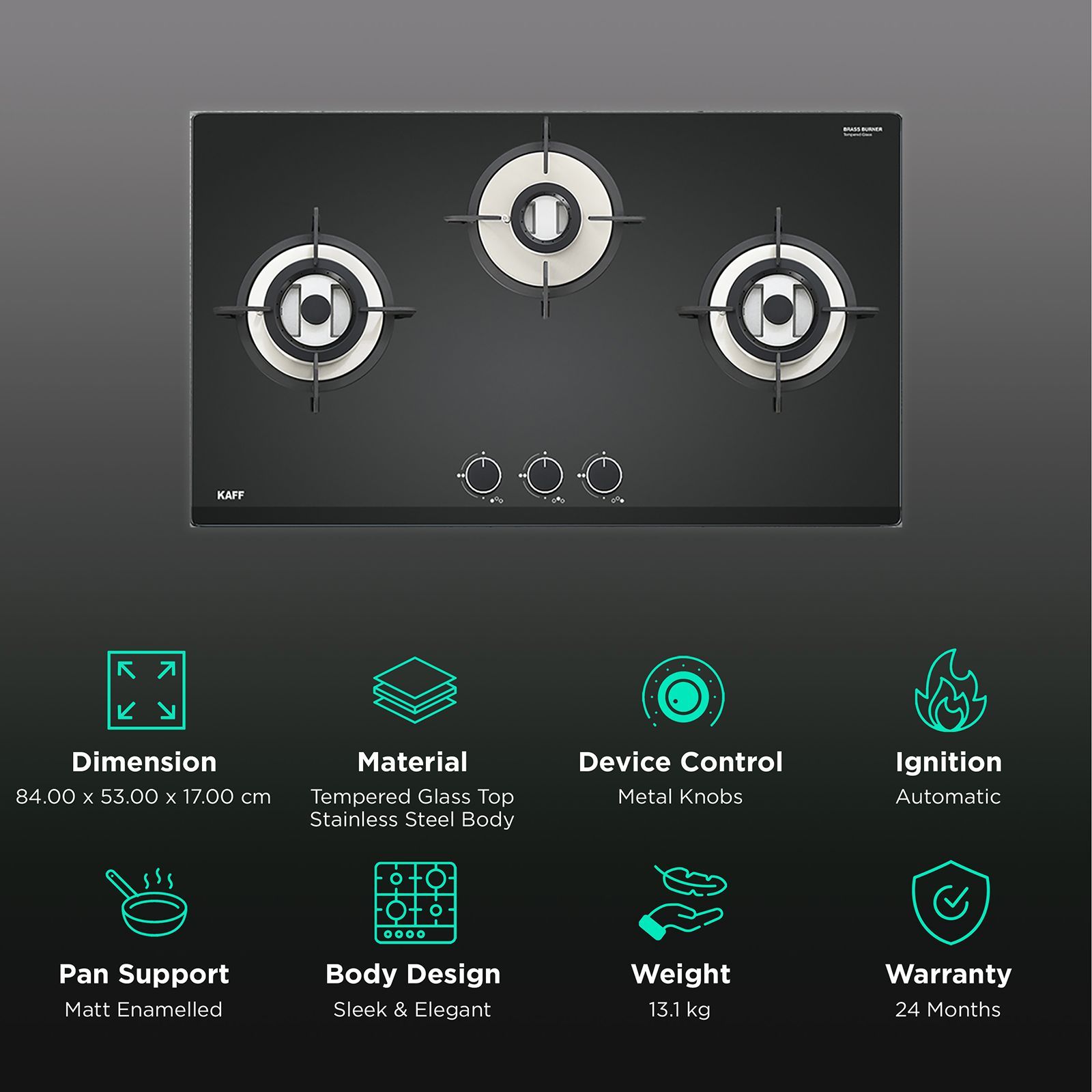 KAFF VRH 783 Tempered Glass Top 3 Burner Automatic Hob (Matte Enamelled Pan Support, Black) KAFF VRH 783 Tempered Glass Top 3 Burner Automatic Hob (Matte Enamelled Pan Support, Black)_3