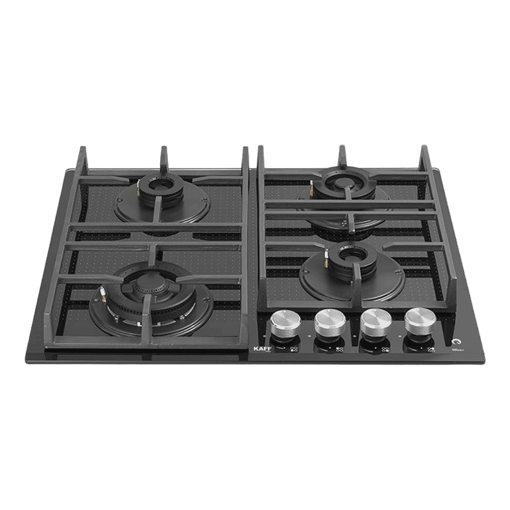 KAFF Novara Tempered Glass Top 4 Burner Automatic Electric Hob (Heavy Duty Cast Iron Pan Support, Black)_1