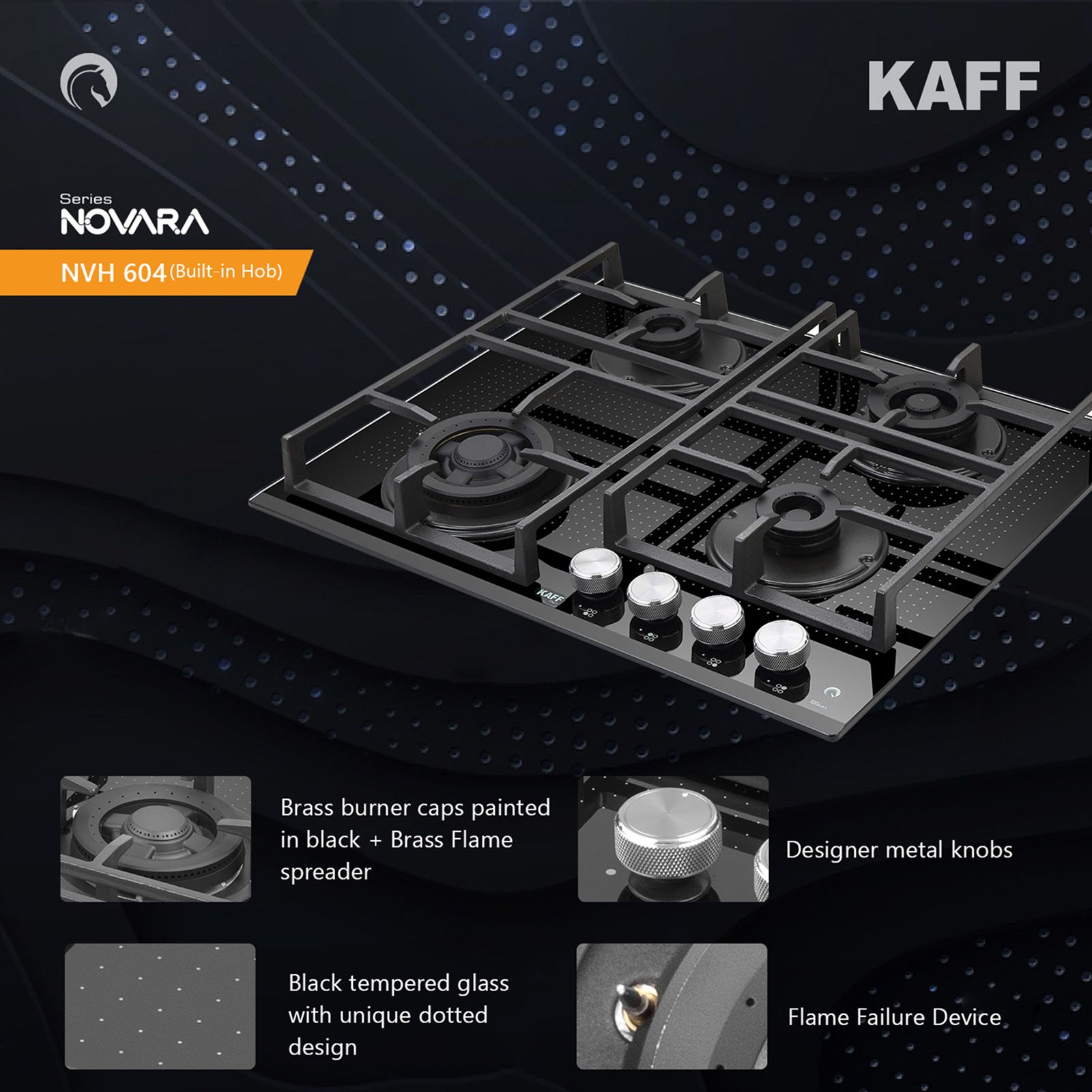 KAFF Novara Tempered Glass Top 4 Burner Automatic Electric Hob (Heavy Duty Cast Iron Pan Support, Black)_14