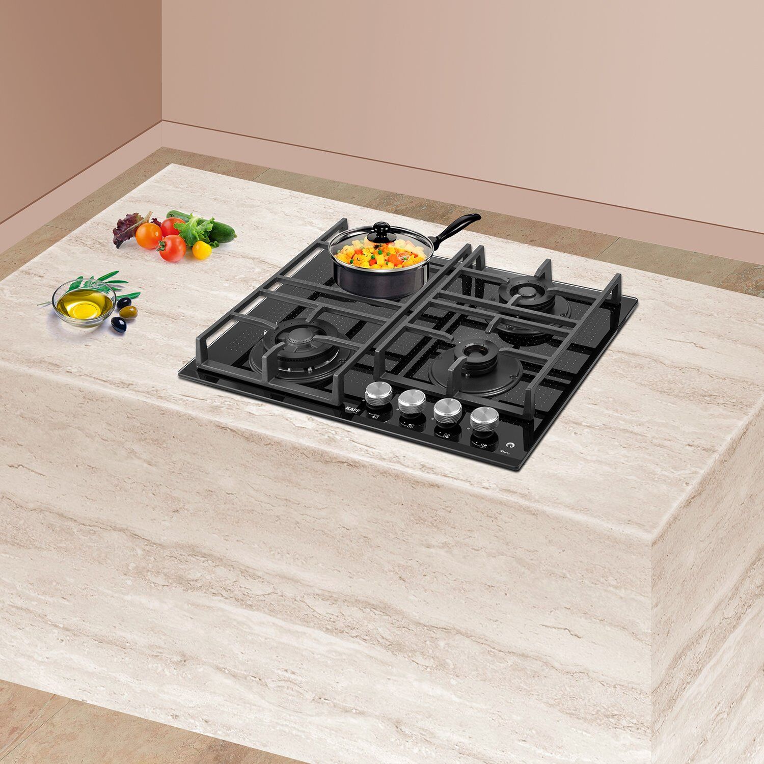 KAFF Novara Tempered Glass Top 4 Burner Automatic Electric Hob (Heavy Duty Cast Iron Pan Support, Black)_8