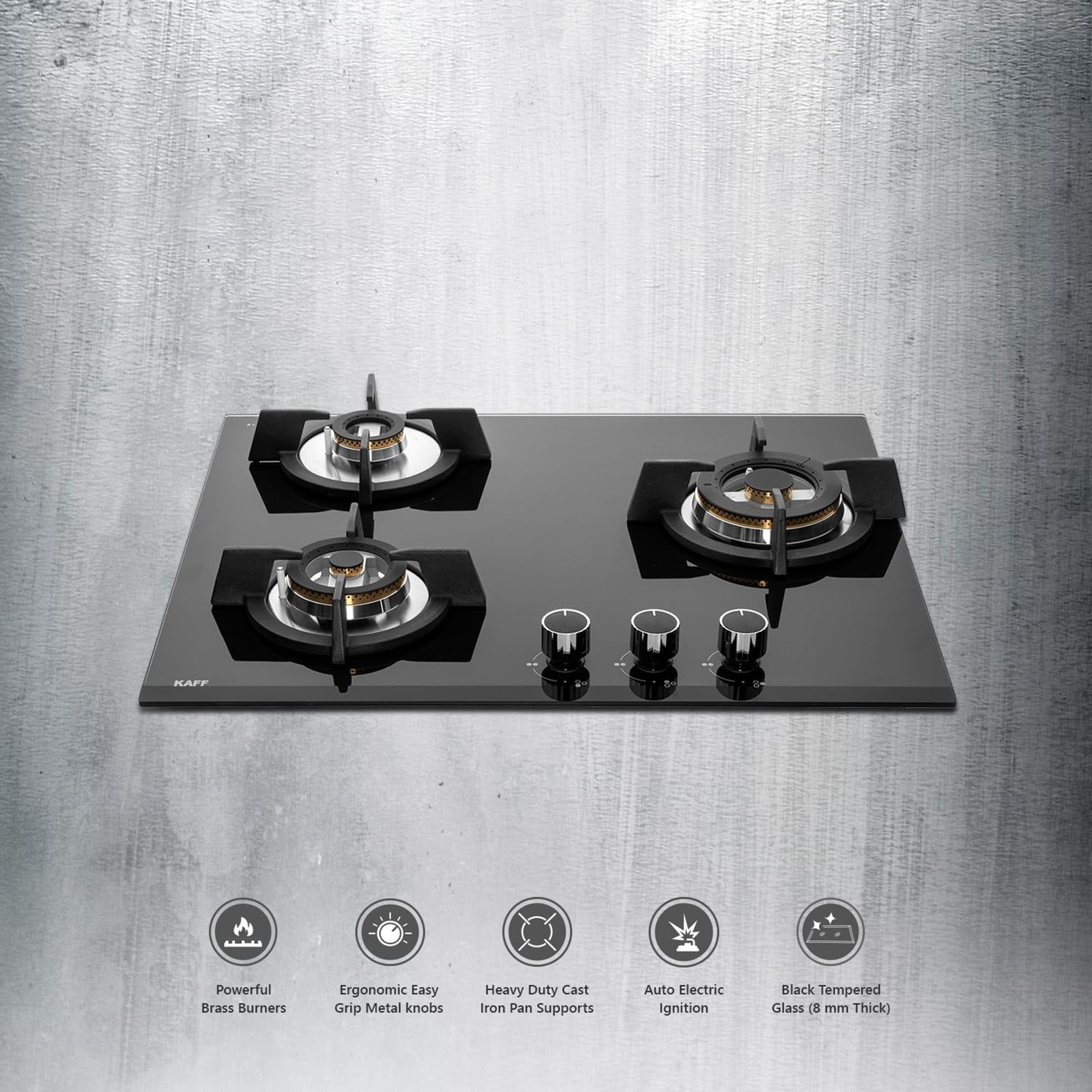 KAFF KH 60 BR 31 Tempered Glass Top 3 Burner Automatic Electric Hob (Heavy Duty Cast Iron Pan Support, Black)_5