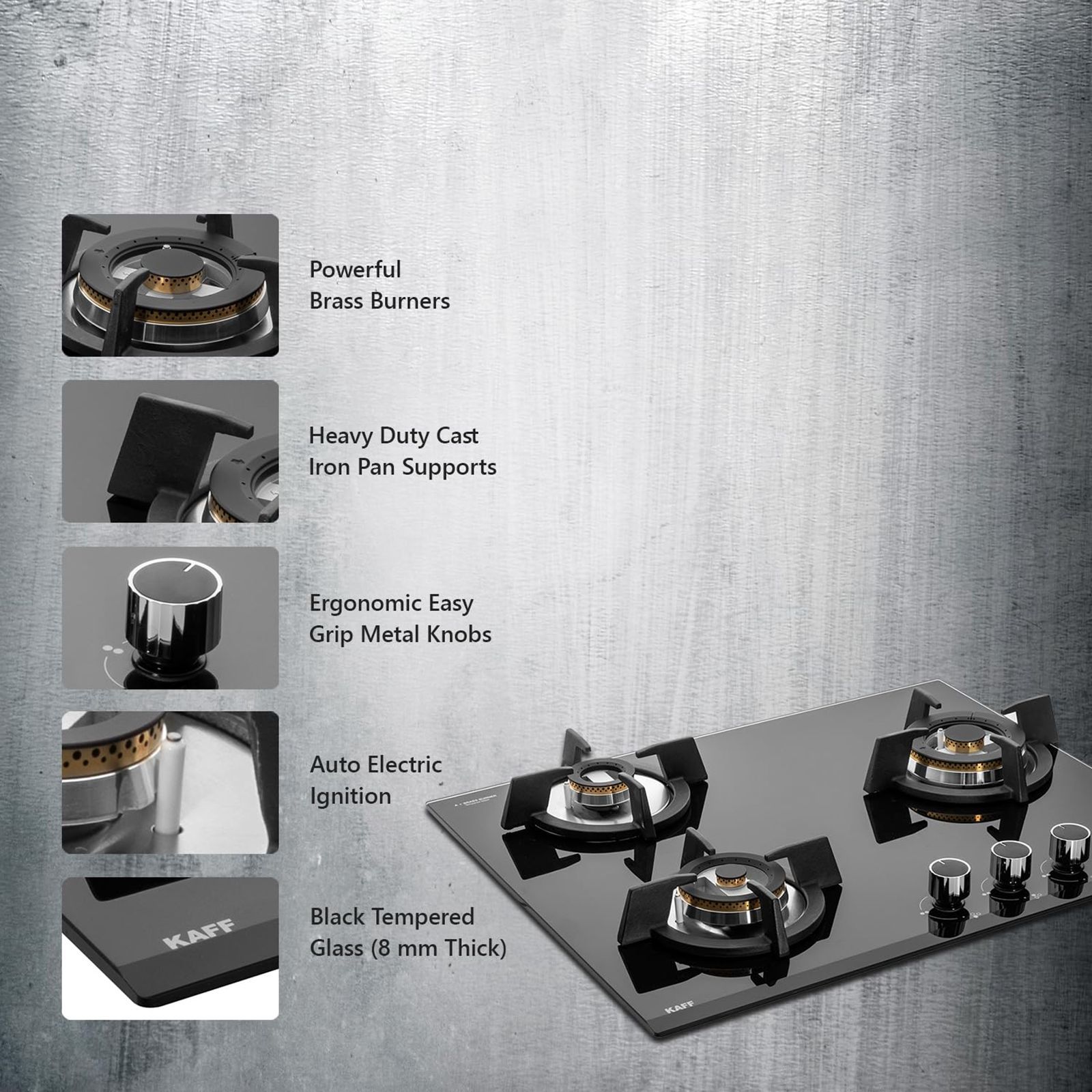 KAFF KH 60 BR 31 Tempered Glass Top 3 Burner Automatic Electric Hob (Heavy Duty Cast Iron Pan Support, Black)_6