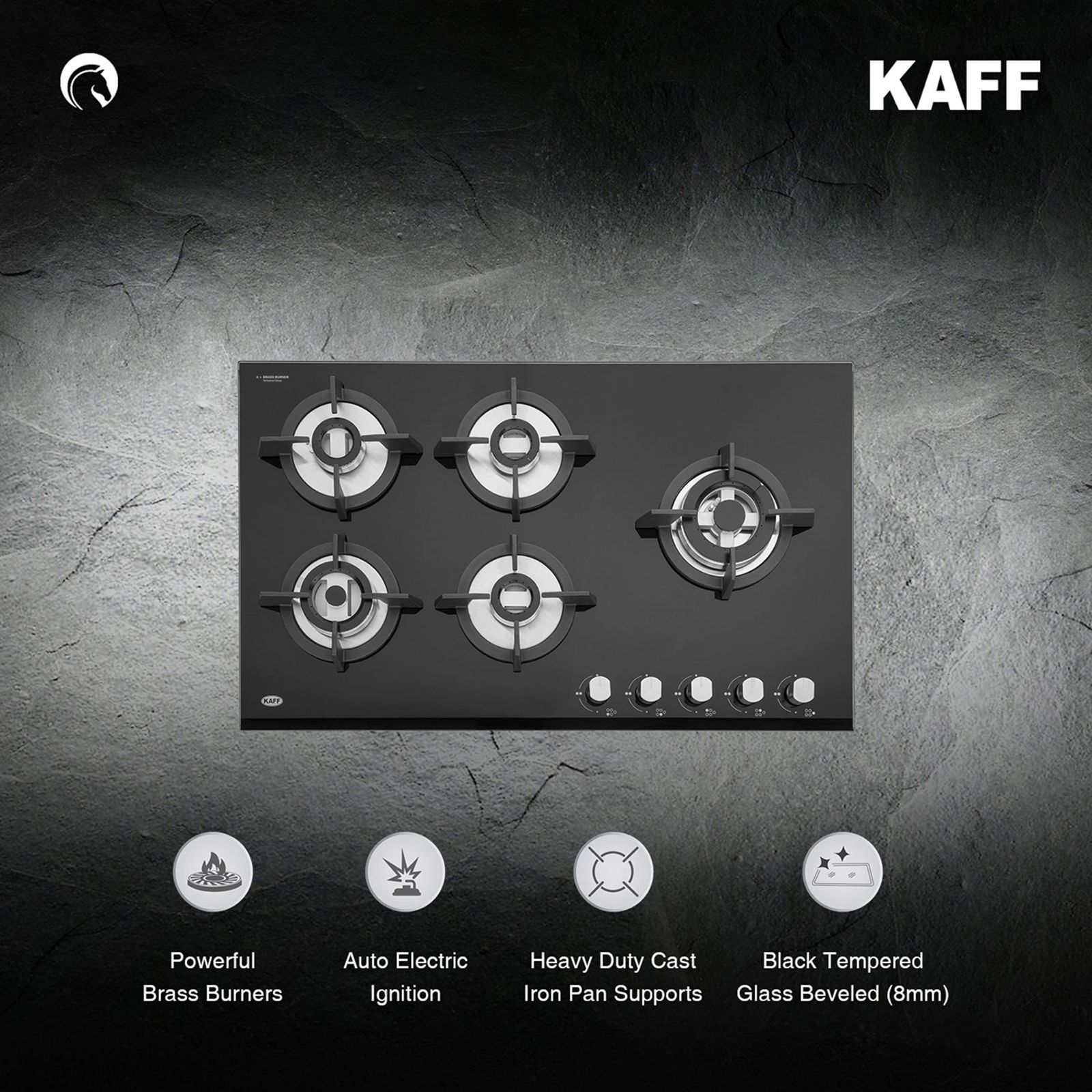 KAFF KH 86 BR 53 Tempered Glass Top 5 Burner Automatic Electric Hob (Heavy Duty Cast Iron Pan Support, Black)_11