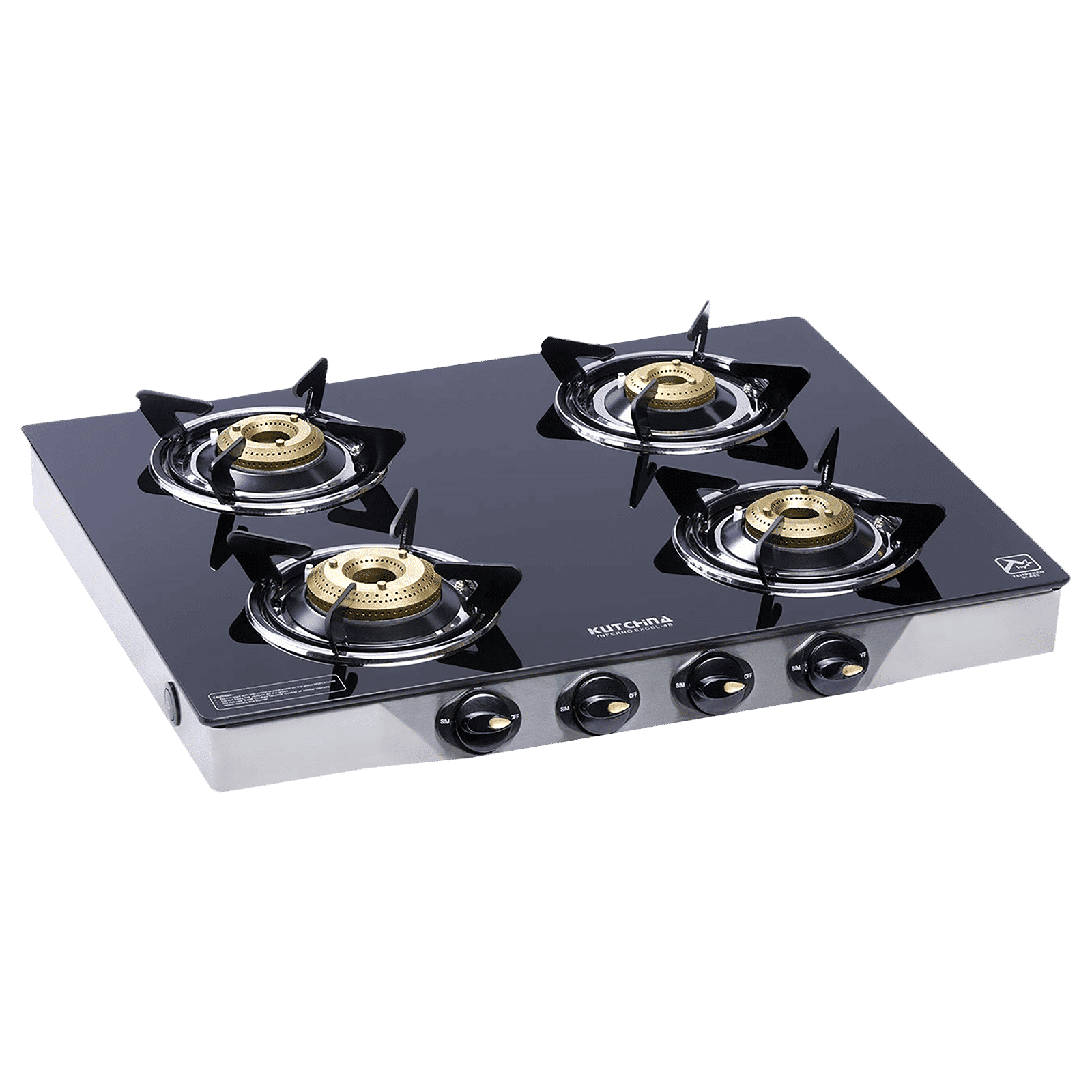 Kutchina Inferno Excel 4B Tempered Glass Top 4 Burner Automatic Gas Stove (Euro Coated Thick Pan Support, Black)_1