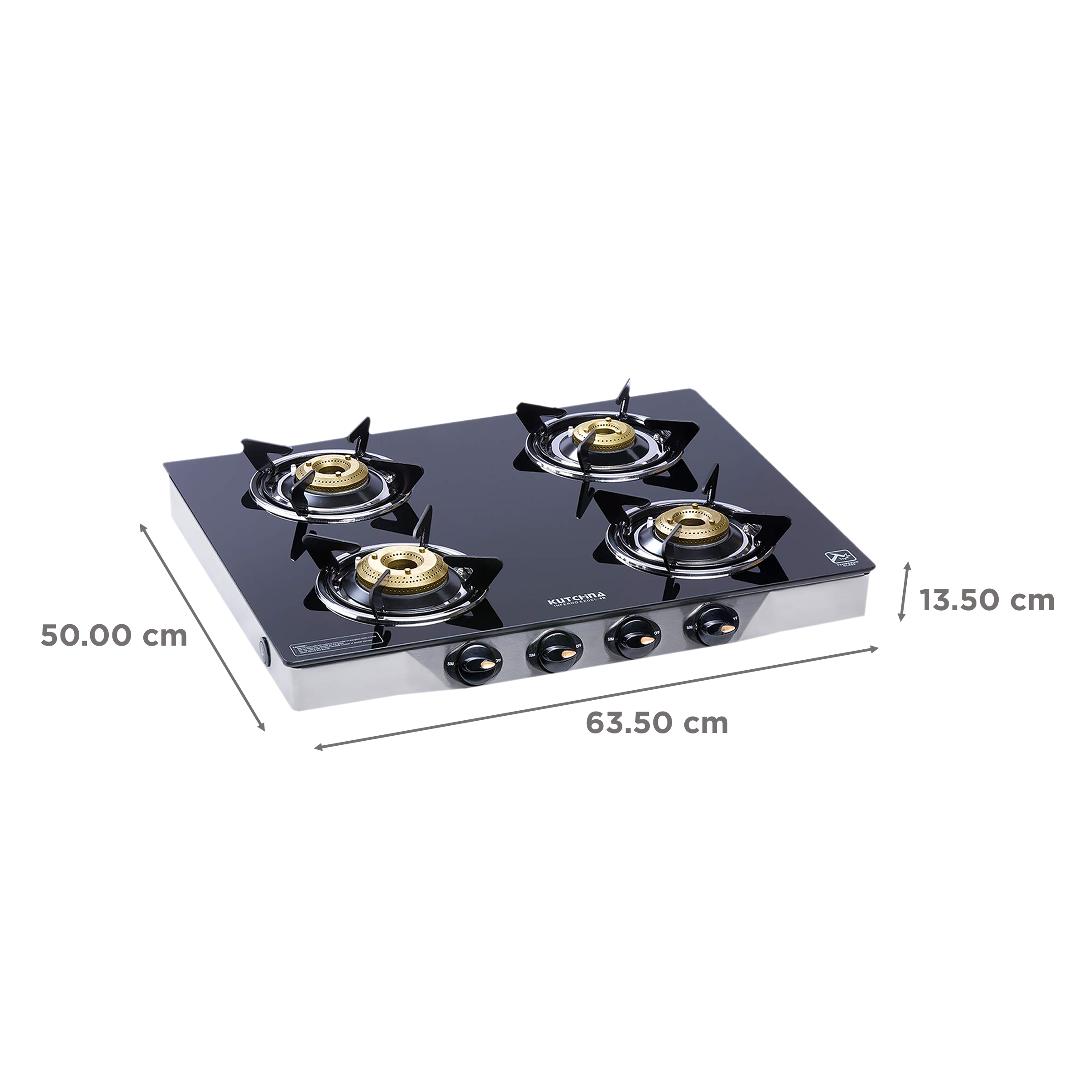 Kutchina Inferno Excel 4B Tempered Glass Top 4 Burner Automatic Gas Stove (Euro Coated Thick Pan Support, Black)_2