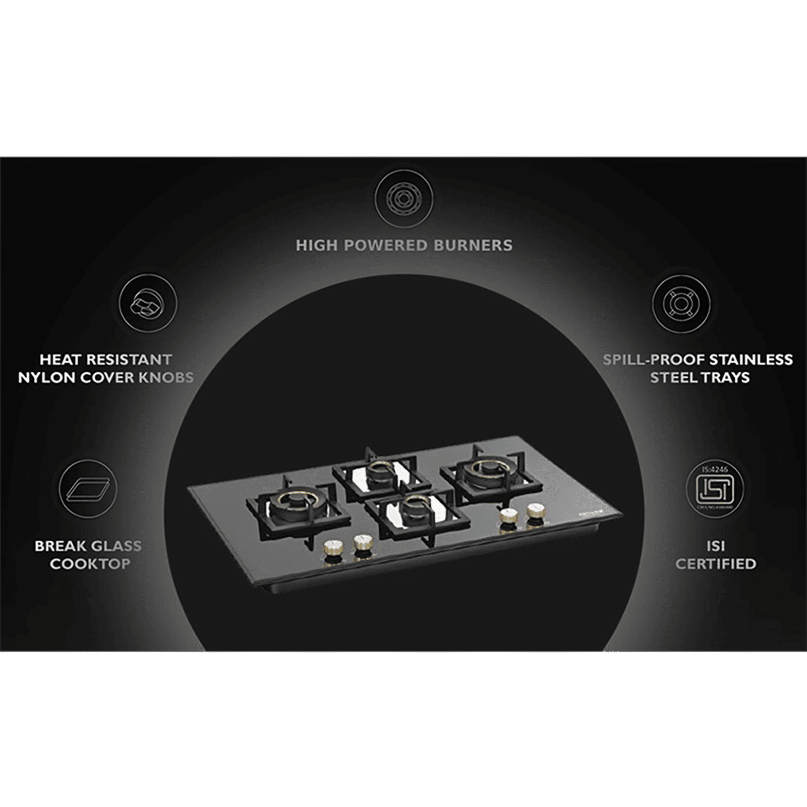 Kutchina Marica 4BS 90 DLX Toughened Glass Top 4 Burner Automatic Electric Hob (Aesthetic Designs, Black) Kutchina Marica 4BS 90 DLX Toughened Glass Top 4 Burner Automatic Electric Hob (Aesthetic Designs, Black)_7