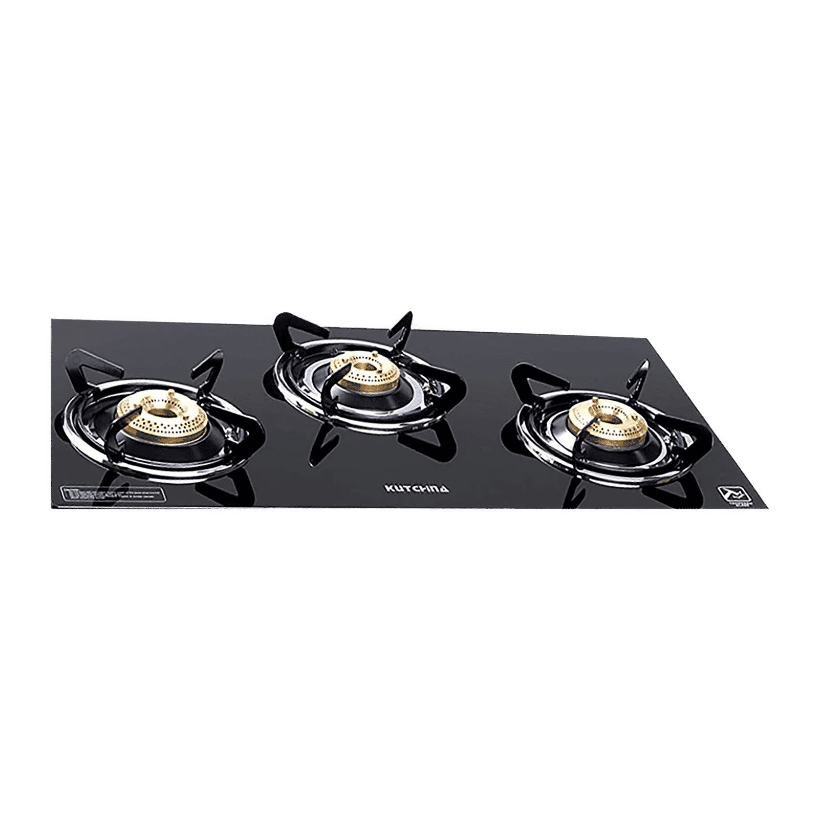 Kutchina Vetro Eco 3B Tempered Glass Top 3 Burner Manual Gas Stove (Euro Coated Thick Pan Support, Black)_1
