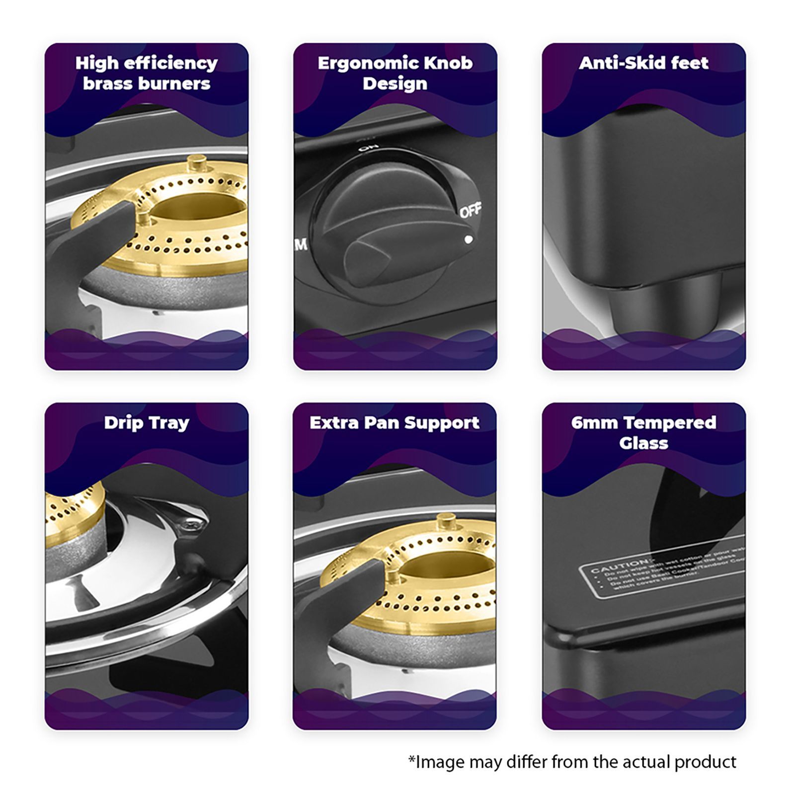 Kutchina Vetro Eco 3B Tempered Glass Top 3 Burner Manual Gas Stove (Euro Coated Thick Pan Support, Black)_8