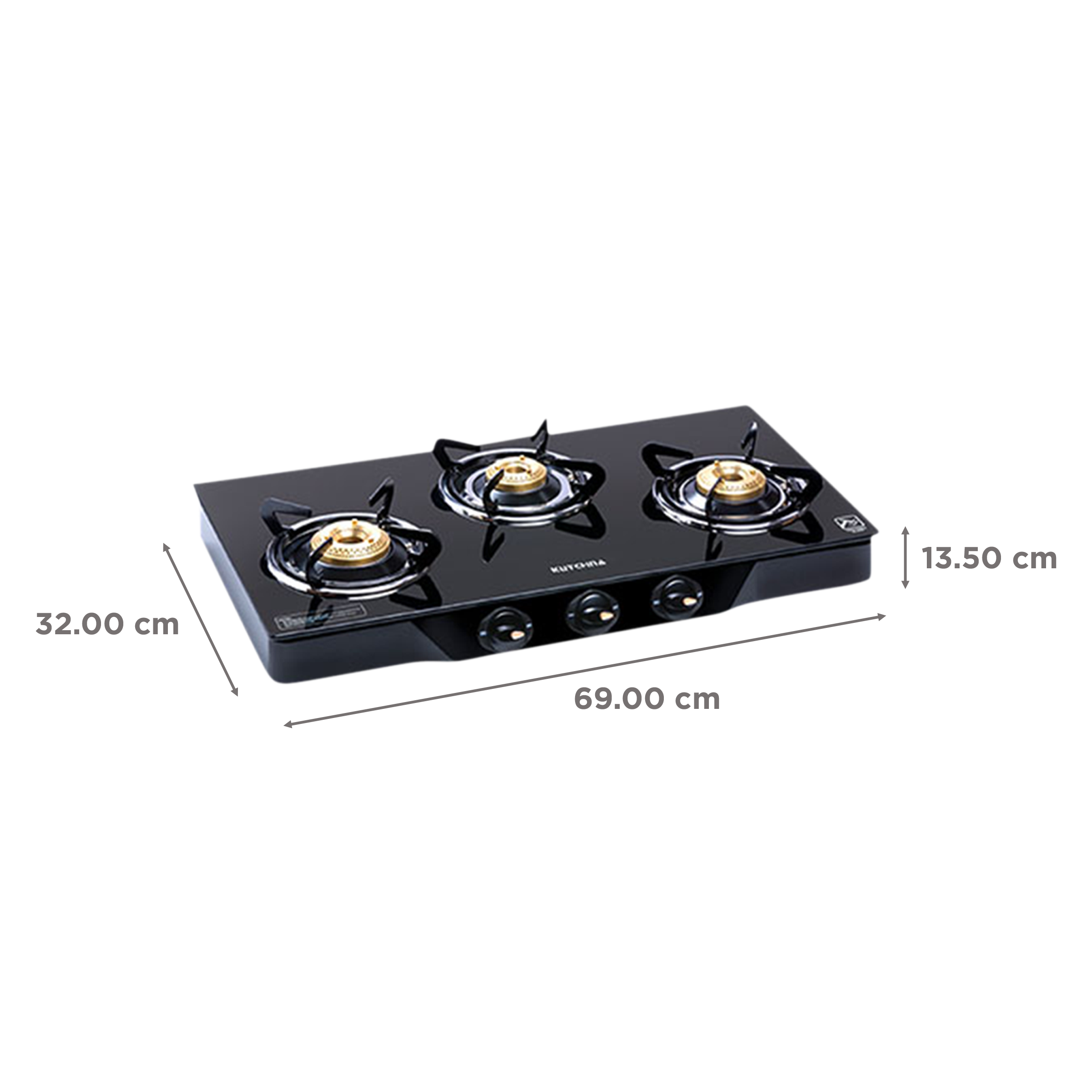 Kutchina Vetro Eco 3B Tempered Glass Top 3 Burner Manual Gas Stove (Euro Coated Thick Pan Support, Black)_2