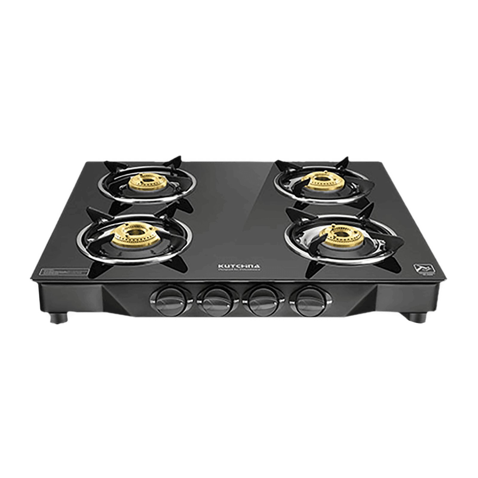 Kutchina Vetro Eco 4B Tempered Glass Top 4 Burner Manual Gas Stove (Euro Coated Thick Pan Support, Black)_1