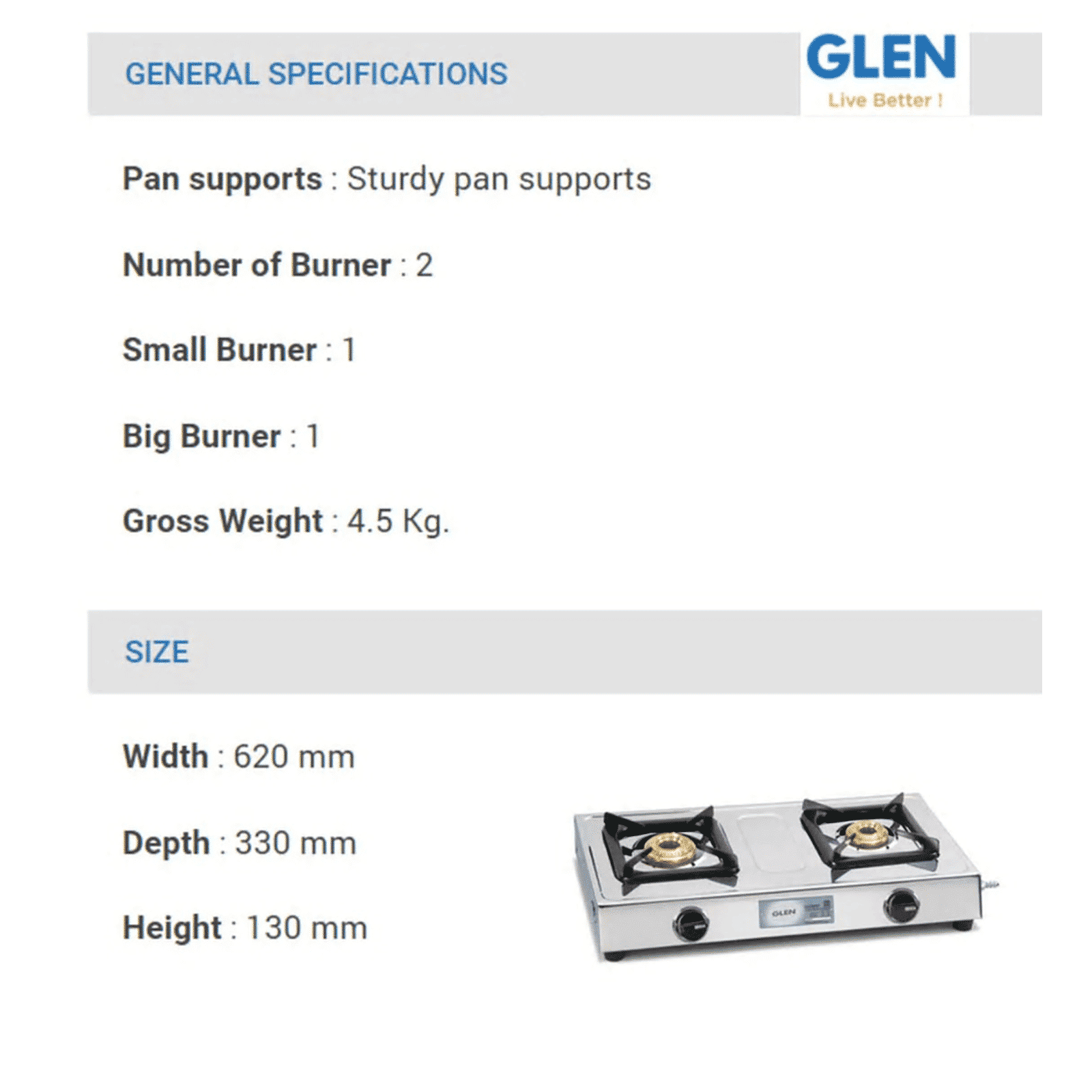 Glen 1020 SS BB 2 Burner Manual Gas Stove (Straight Nozzle, Silver)_10