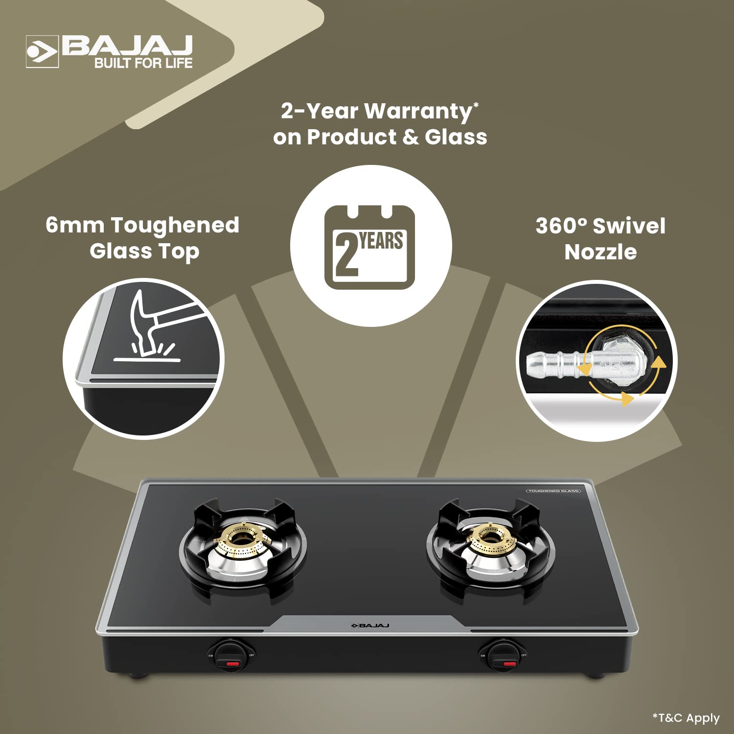 Bajaj 2BRGP7 Toughened Glass Top 2 Burner Manual Gas Stove (ISI Certified, Black)_6