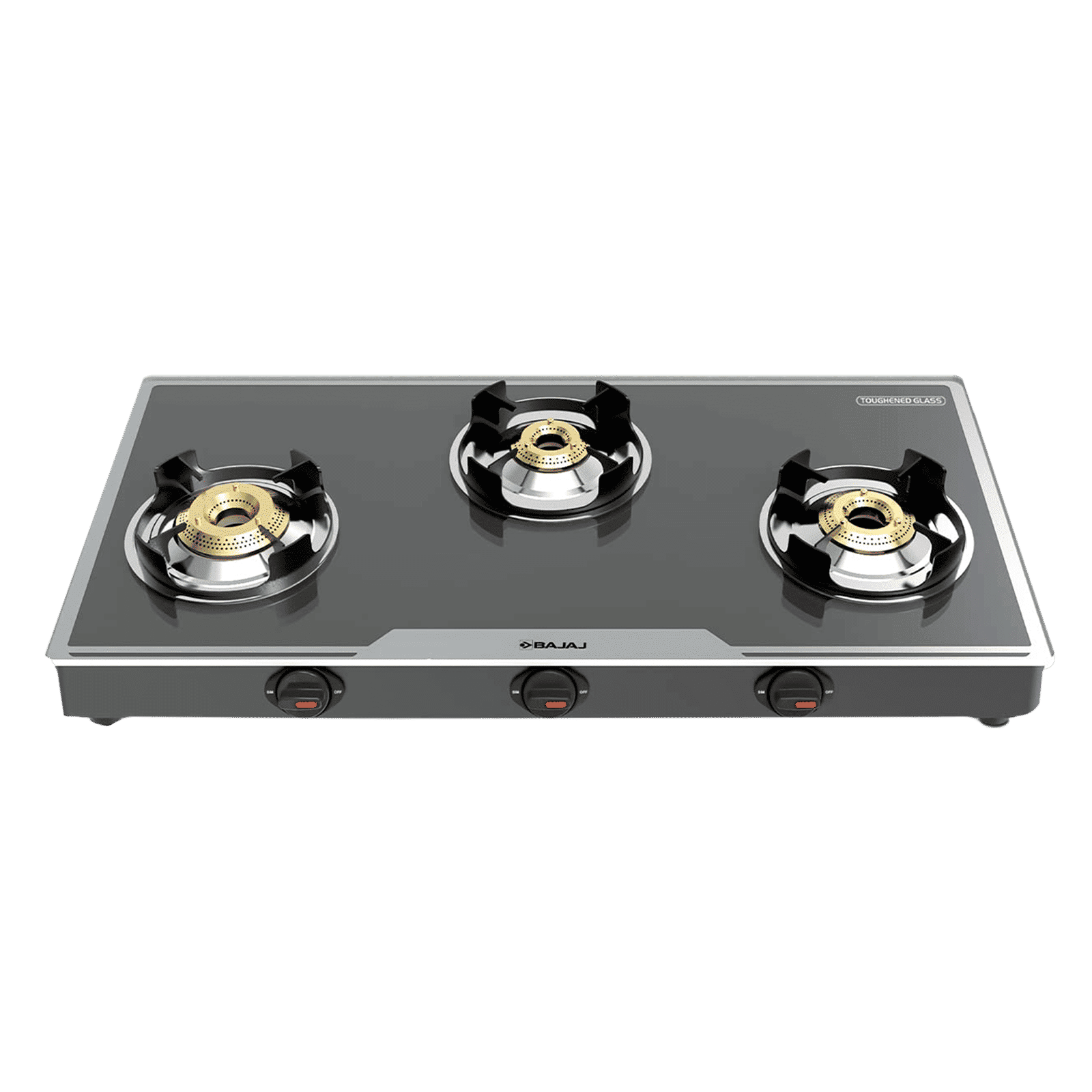 BAJAJ 3BJGP7 Glass Top 3 Burner Manual Gas Stove (Integrated SS Drip Tray, Black)_1