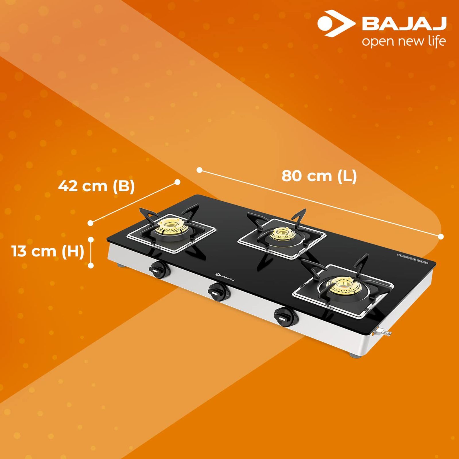 BAJAJ 3BJGS7 Glass Top 3 Burner Manual Gas Stove (Integrated SS Drip Tray, Black) BAJAJ 3BJGS7 Glass Top 3 Burner Manual Gas Stove (Integrated SS Drip Tray, Black)_8