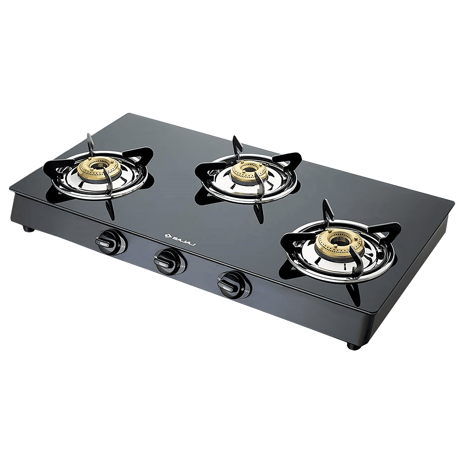 BAJAJ 3BR GP6 Toughened Glass Top 3 Burner Manual Gas Stove (Stainless Steel Drip Tray, Black) BAJAJ 3BR GP6 Toughened Glass Top 3 Burner Manual Gas Stove (Stainless Steel Drip Tray, Black)_1