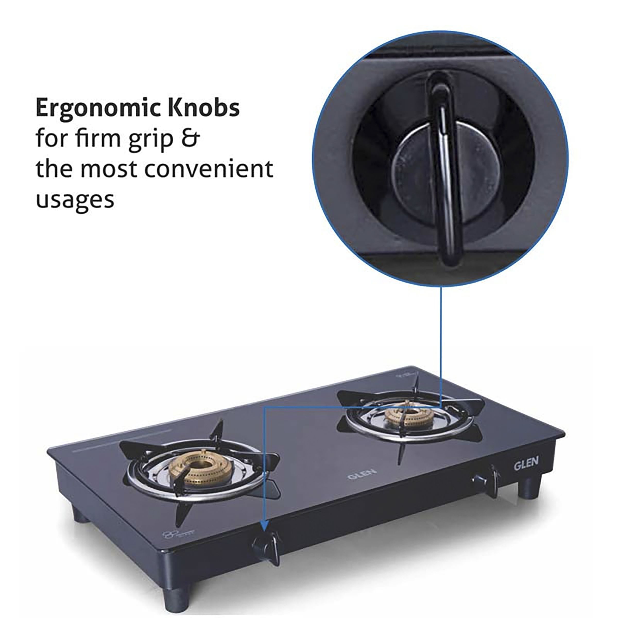 Glen 1020 GT XL BB BL Toughened Glass Top 2 Burner Manual Gas Stove (Scratch & Stain Resistant, Black)_5