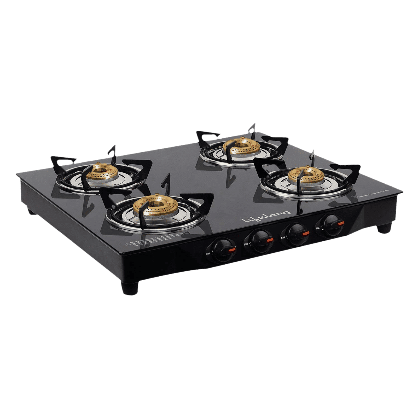 Lifelong LLGS27 Toughened Glass Top 4 Burner Manual Gas Stove (Nylon Knobs, Black)_1