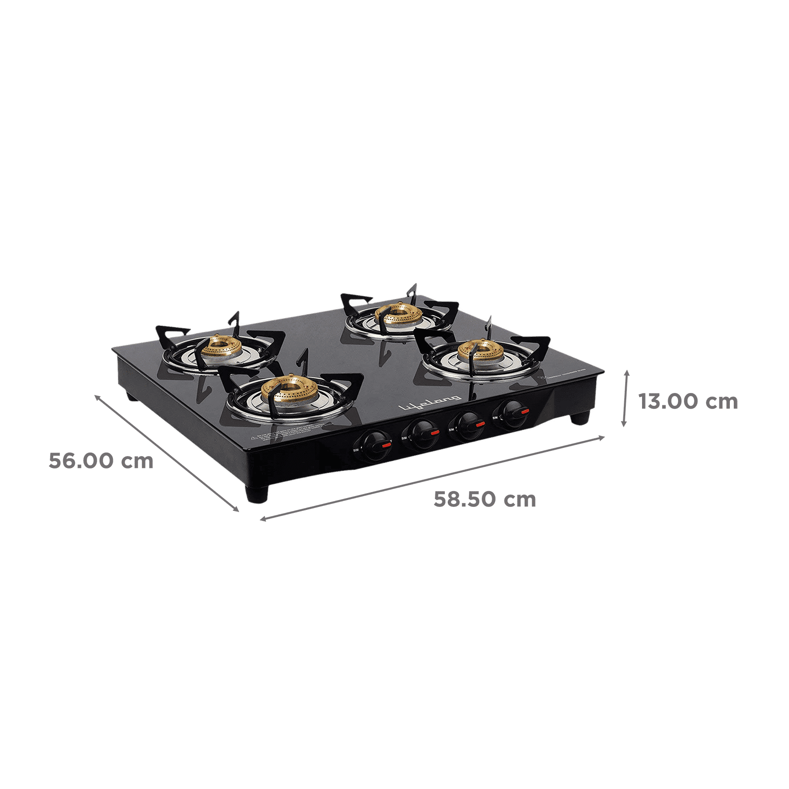 Lifelong LLGS27 Toughened Glass Top 4 Burner Manual Gas Stove (Nylon Knobs, Black)_2
