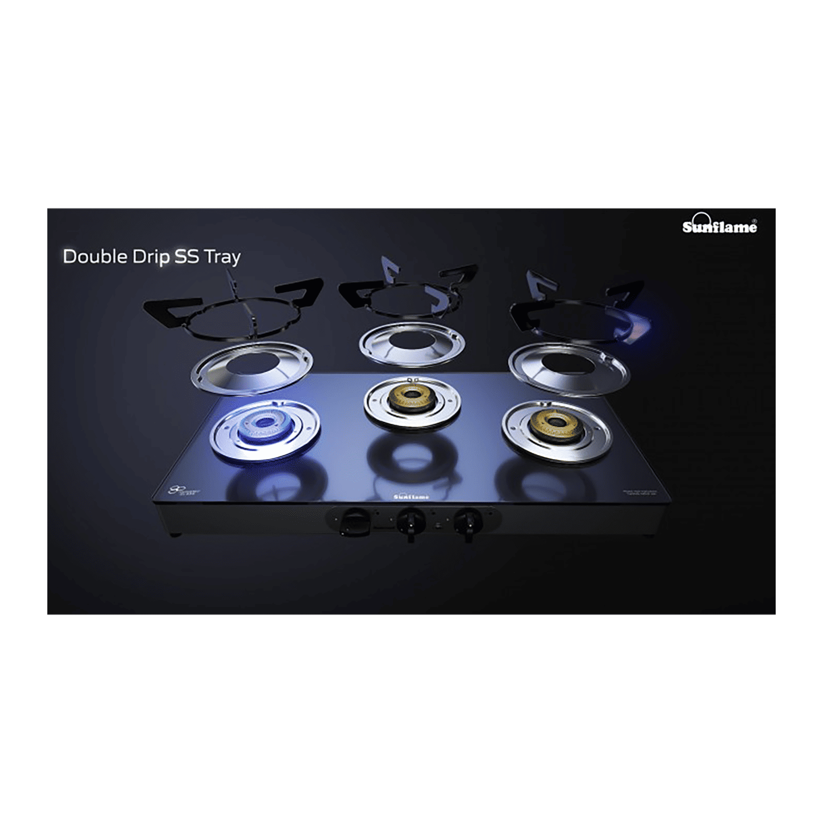 Sunflame PRIME 3B BK AI Toughened Glass Top 3 Burner Automatic Gas Stove (Sturdy Pan Support, Black)_4