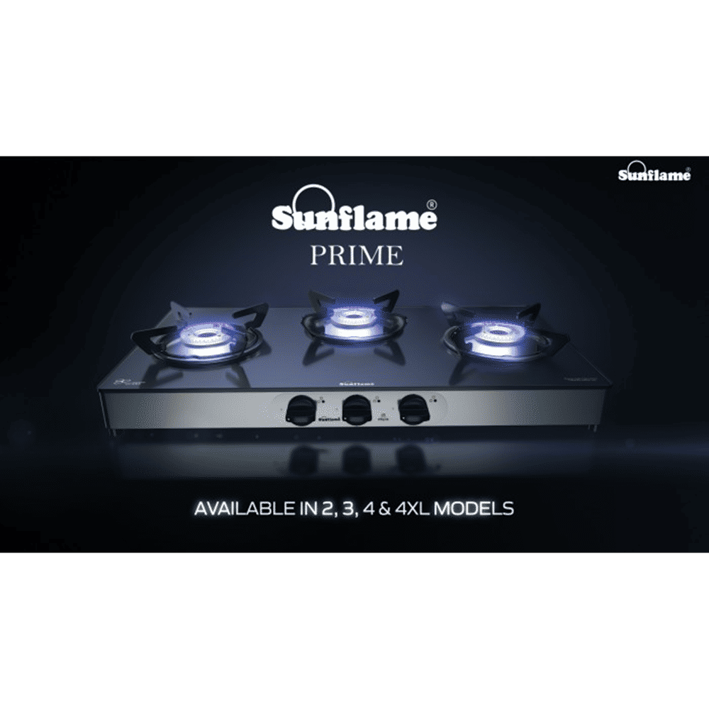 Sunflame PRIME 3B BK AI Toughened Glass Top 3 Burner Automatic Gas Stove (Sturdy Pan Support, Black)_7