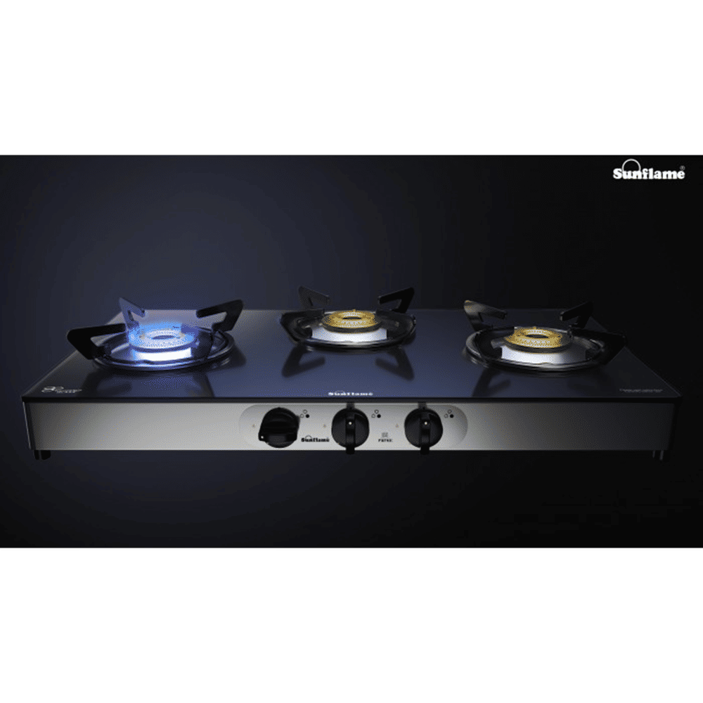 Sunflame PRIME 3B BK AI Toughened Glass Top 3 Burner Automatic Gas Stove (Sturdy Pan Support, Black)_9