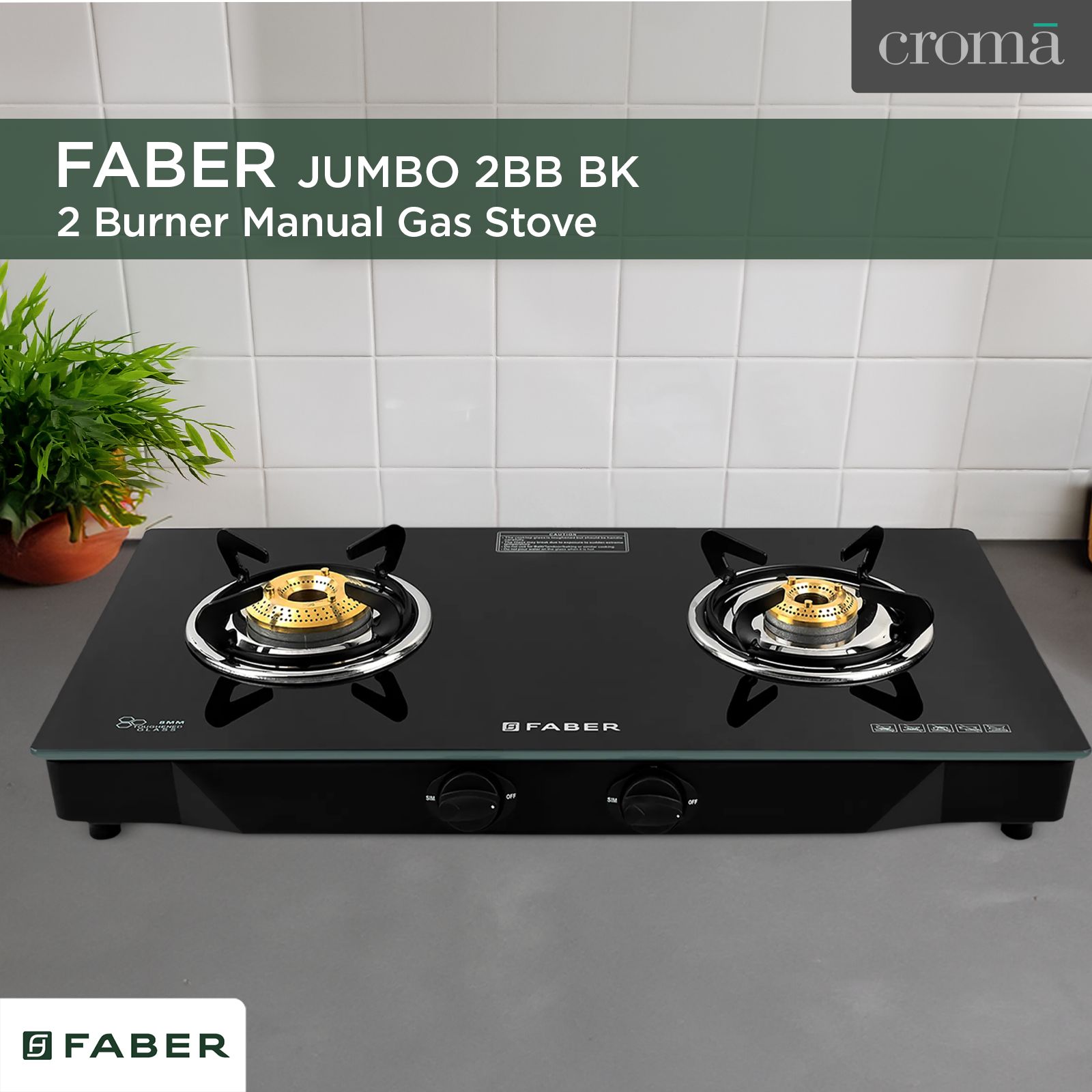 Faber JUMBO 2BB BK Toughened Glass Top 2 Burner Manual Gas Stove (Corrosion Resistance, Black)_10