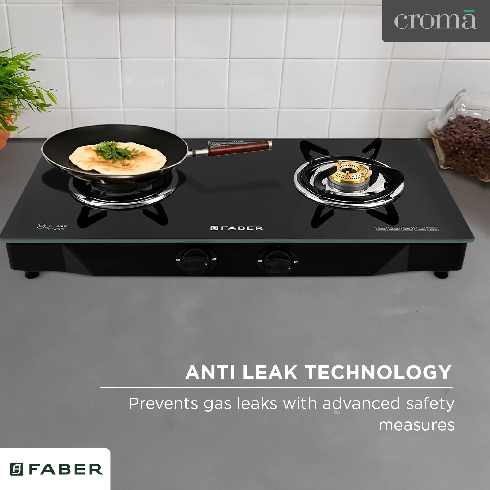 Faber JUMBO 2BB BK Toughened Glass Top 2 Burner Manual Gas Stove (Corrosion Resistance, Black)_14