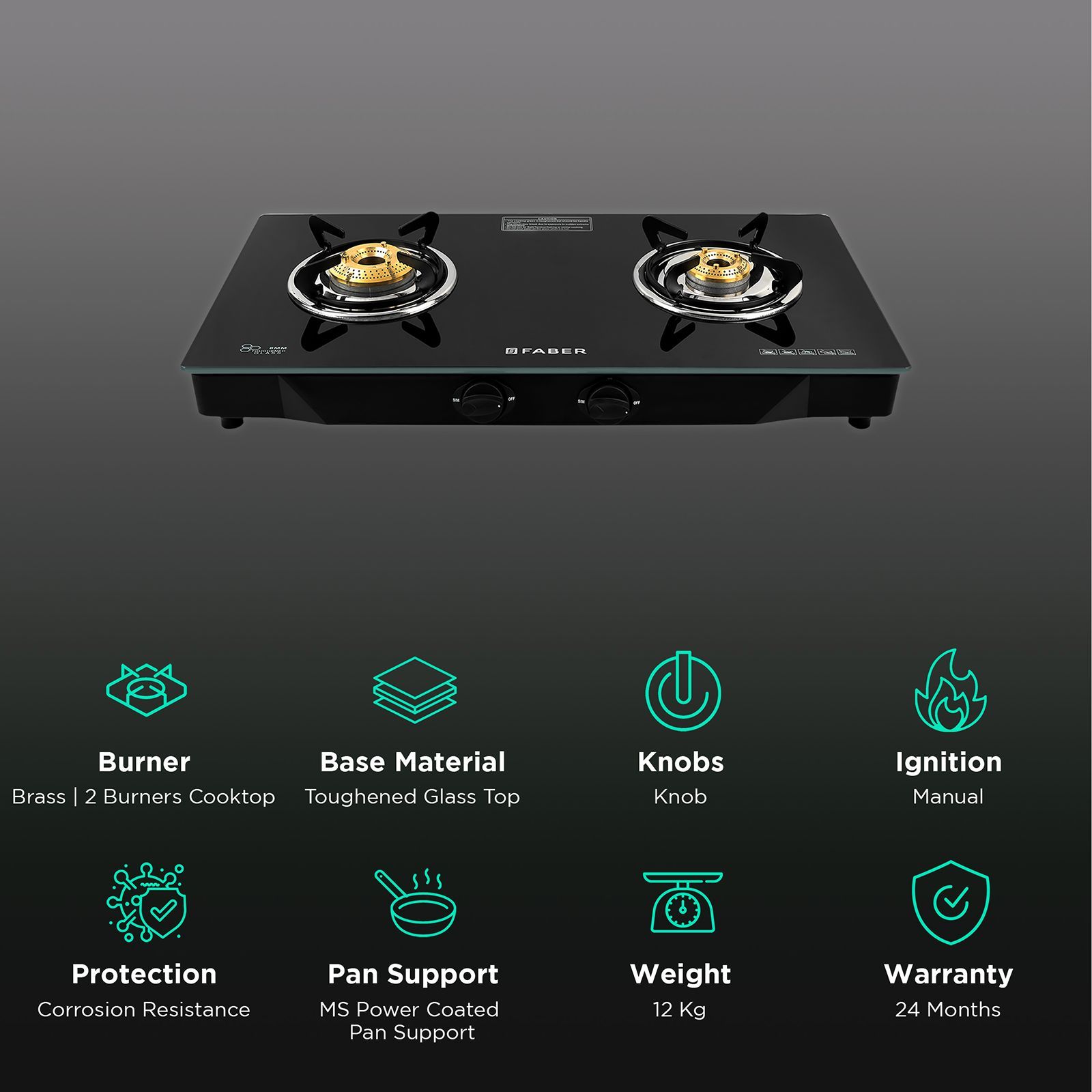 Faber JUMBO 2BB BK Toughened Glass Top 2 Burner Manual Gas Stove (Corrosion Resistance, Black)_3