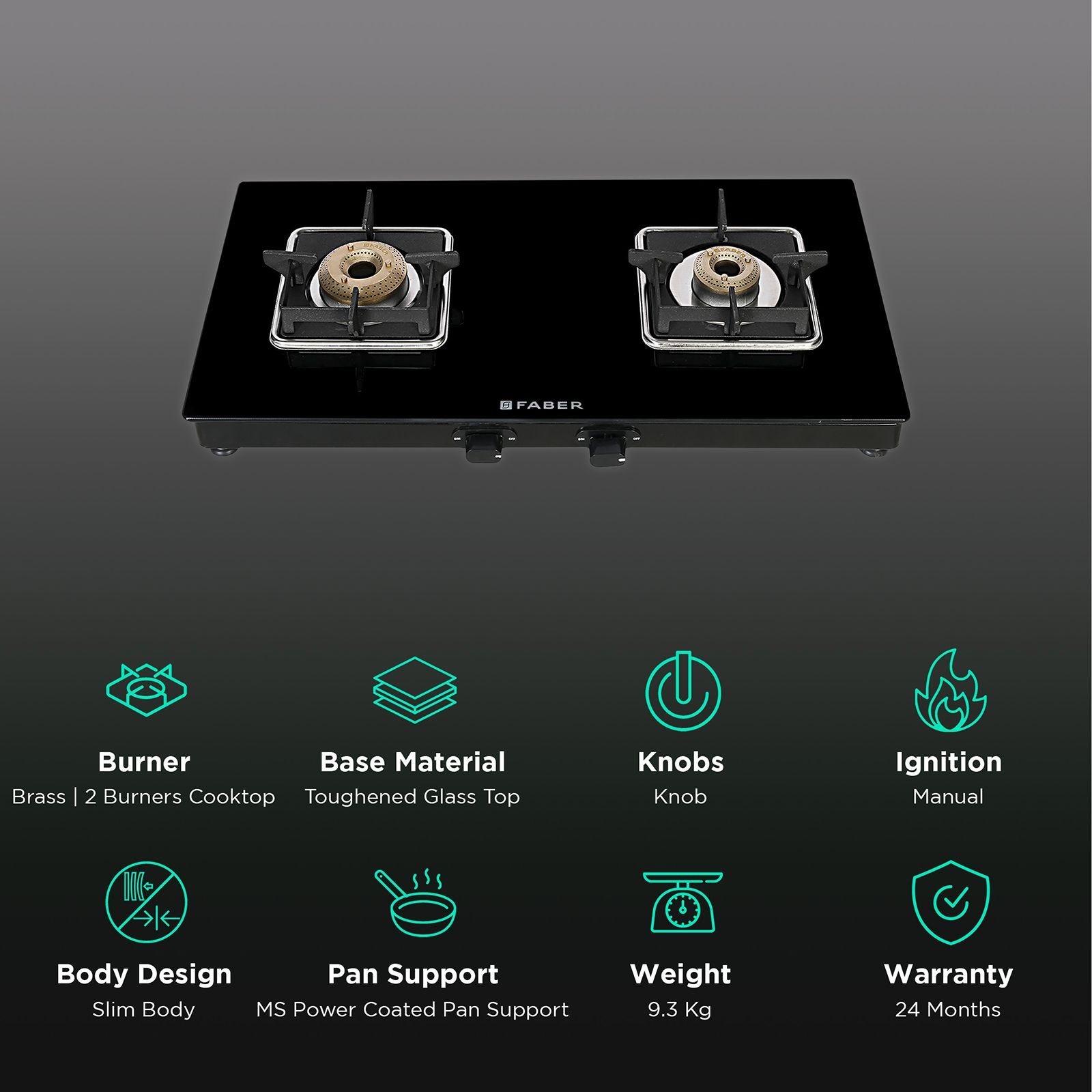 Faber Remo 2BB BK Toughened Glass Top 2 Burner Manual Gas Stove (Premium Quality Knob, Black)_2