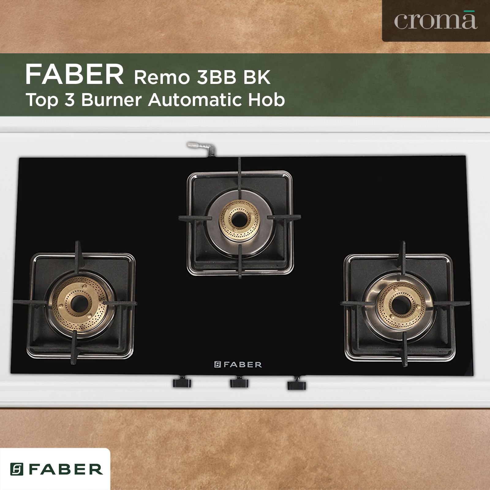 Faber Remo 3BB BK Toughened Glass Top 3 Burner Manual Gas Stove (Premium Quality Knob, Black)_8
