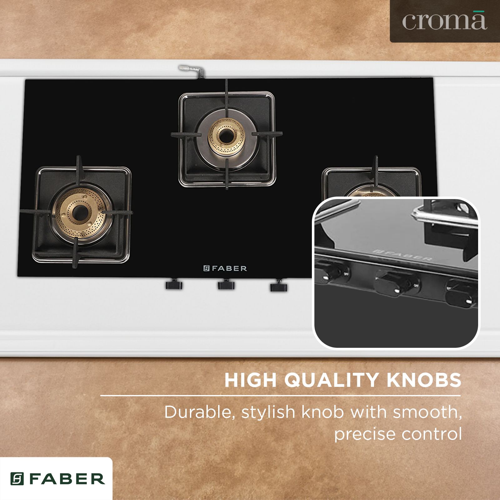 Faber Remo 3BB BK Toughened Glass Top 3 Burner Manual Gas Stove (Premium Quality Knob, Black)_12