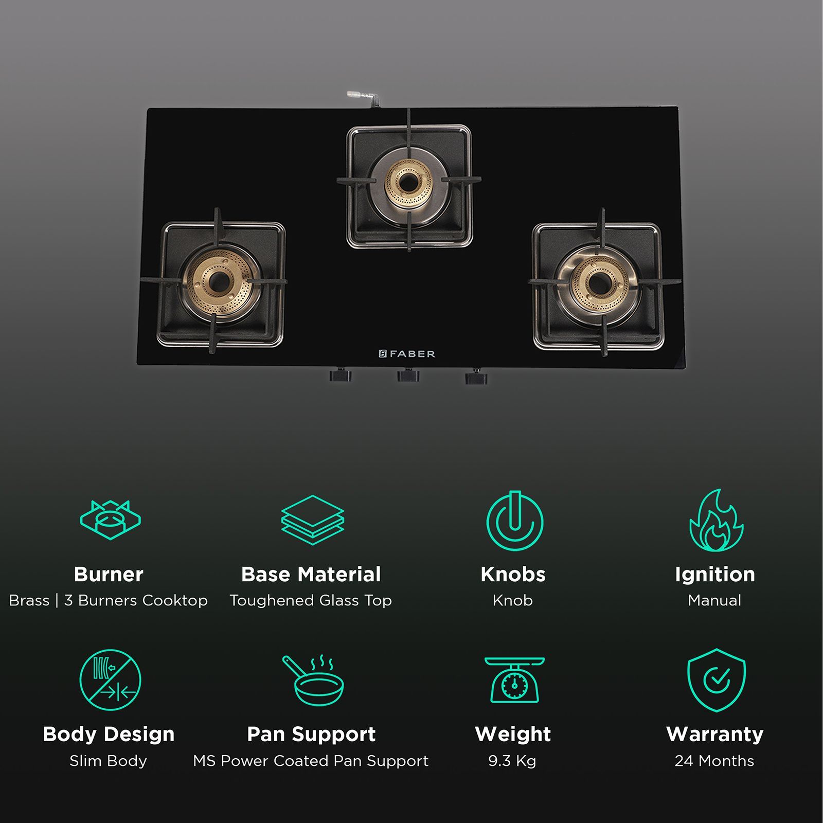 Faber Remo 3BB BK Toughened Glass Top 3 Burner Manual Gas Stove (Premium Quality Knob, Black)_3