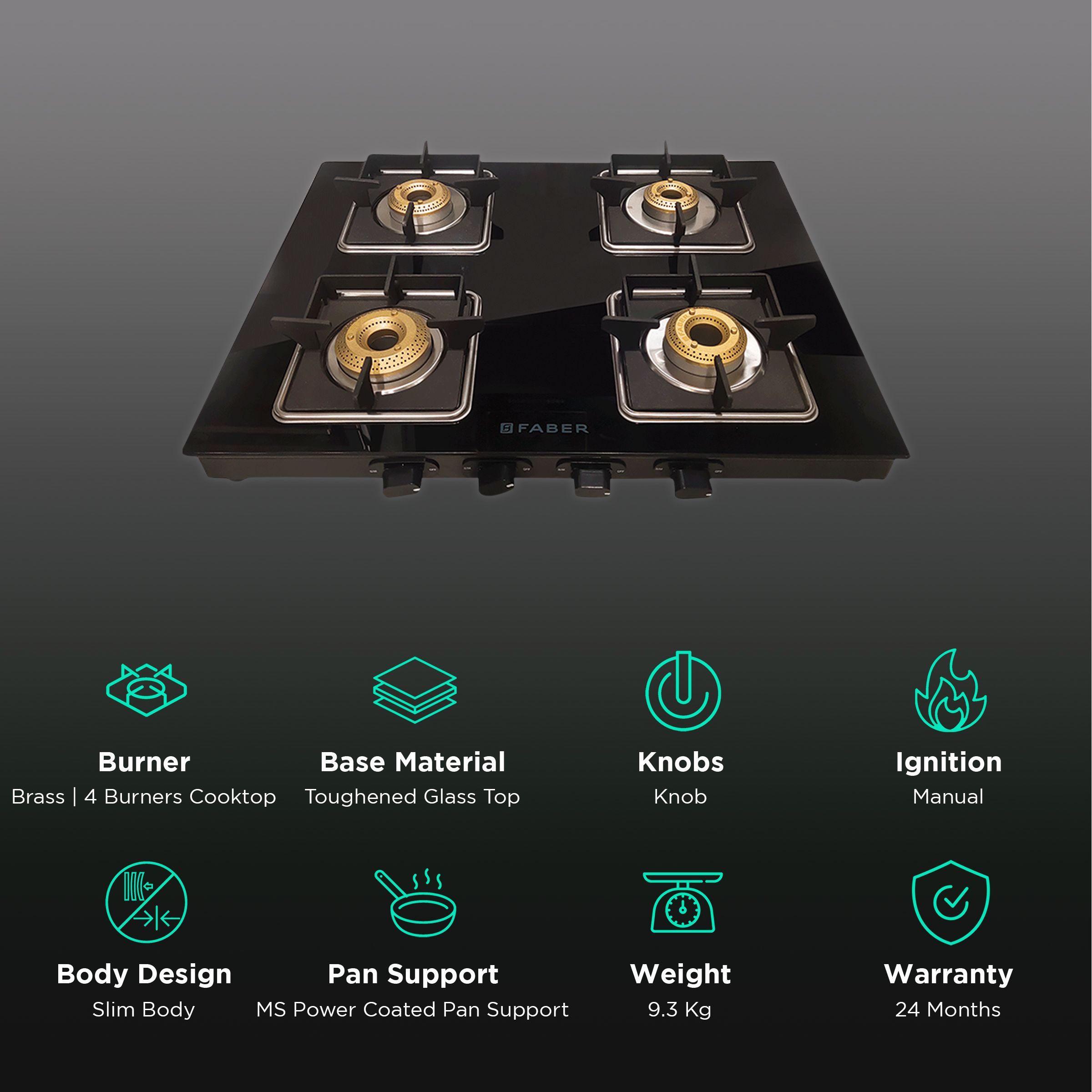 Faber Remo 4BB BK Toughened Glass Top 4 Burner Manual Gas Stove (Shatter Proof, Black)_3