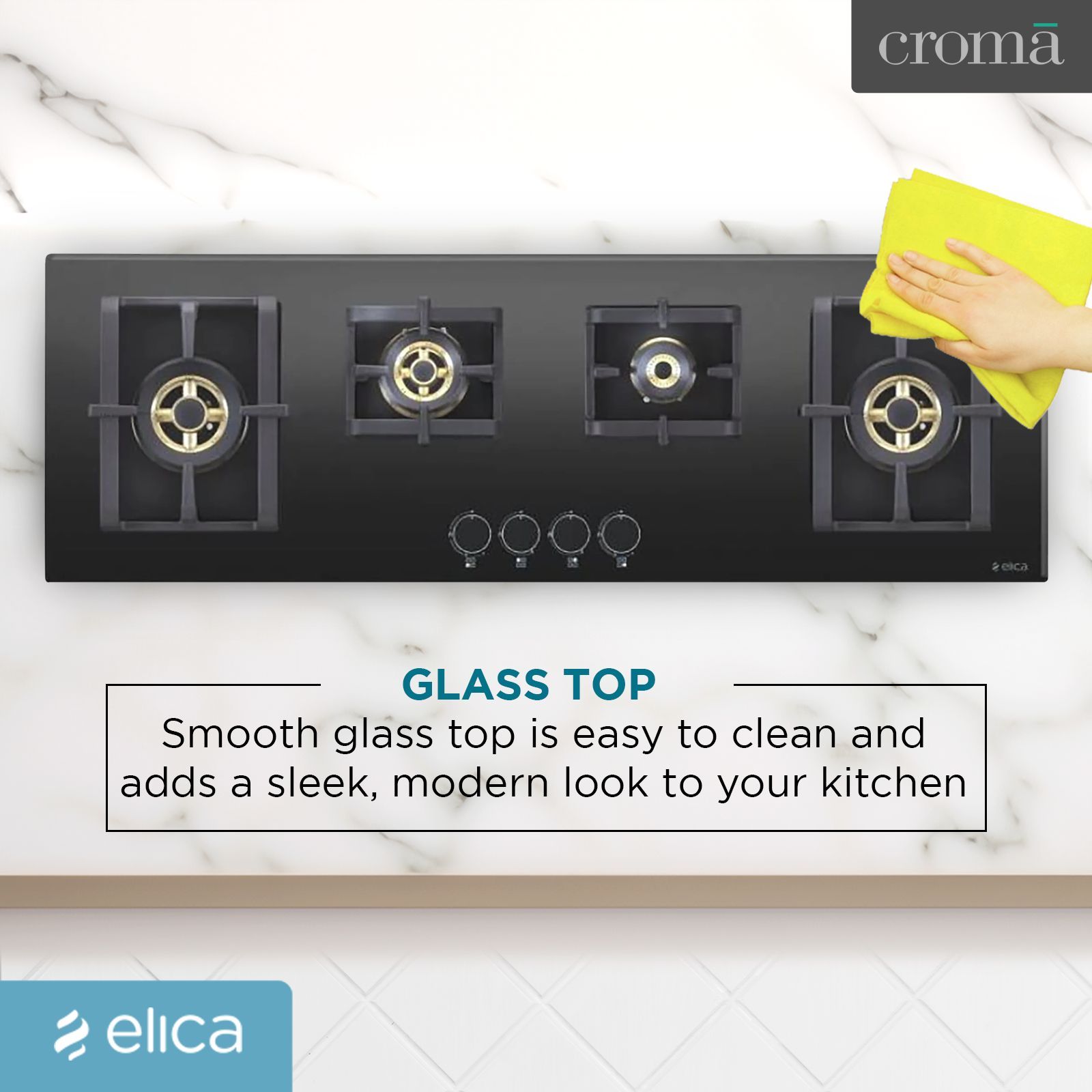 Elica PRO FB MFC 4B 100 DX Glass Top 4 Burner Automatic Electric Hob (Cast Iron Grid, Black)_8