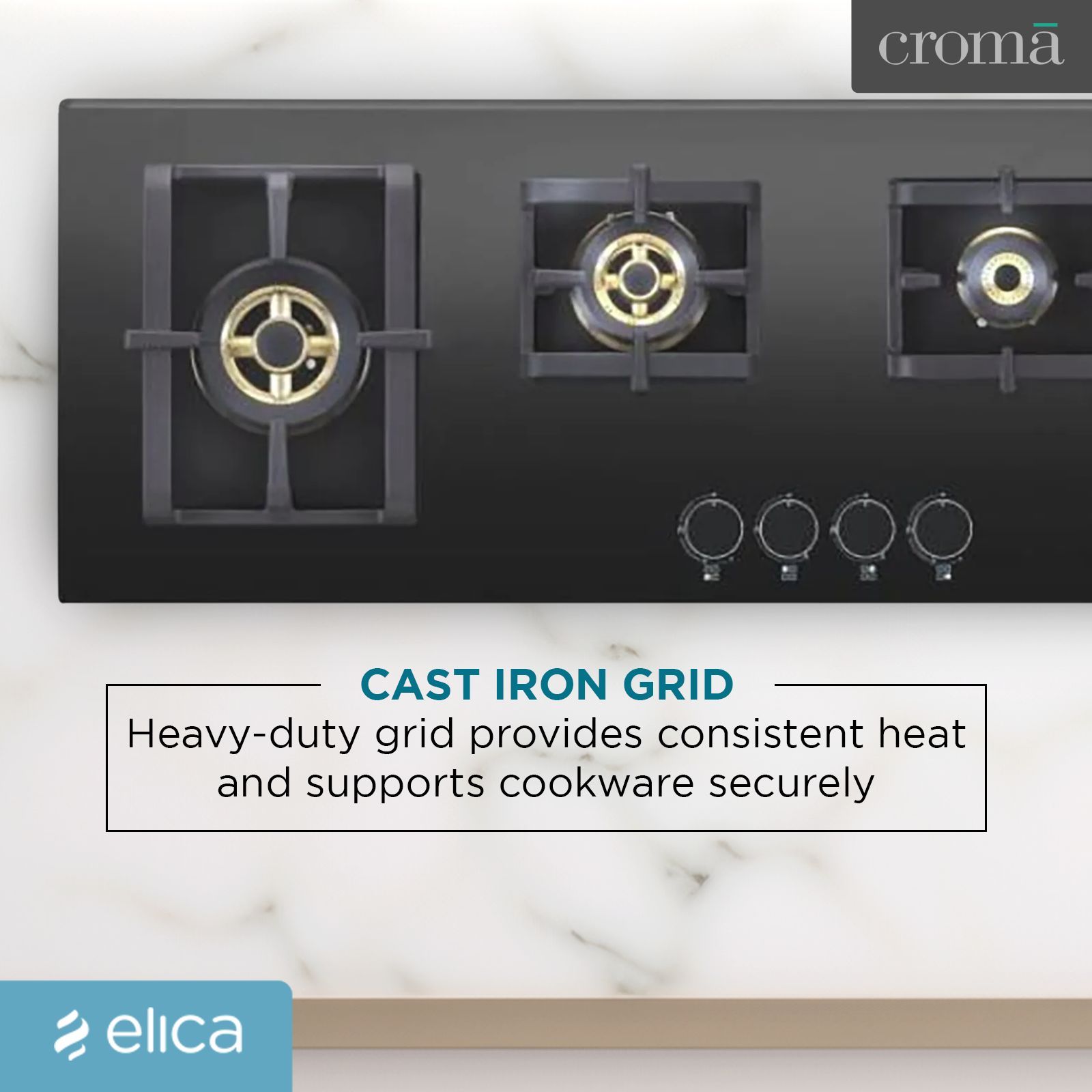 Elica PRO FB MFC 4B 100 DX Glass Top 4 Burner Automatic Electric Hob (Cast Iron Grid, Black)_9