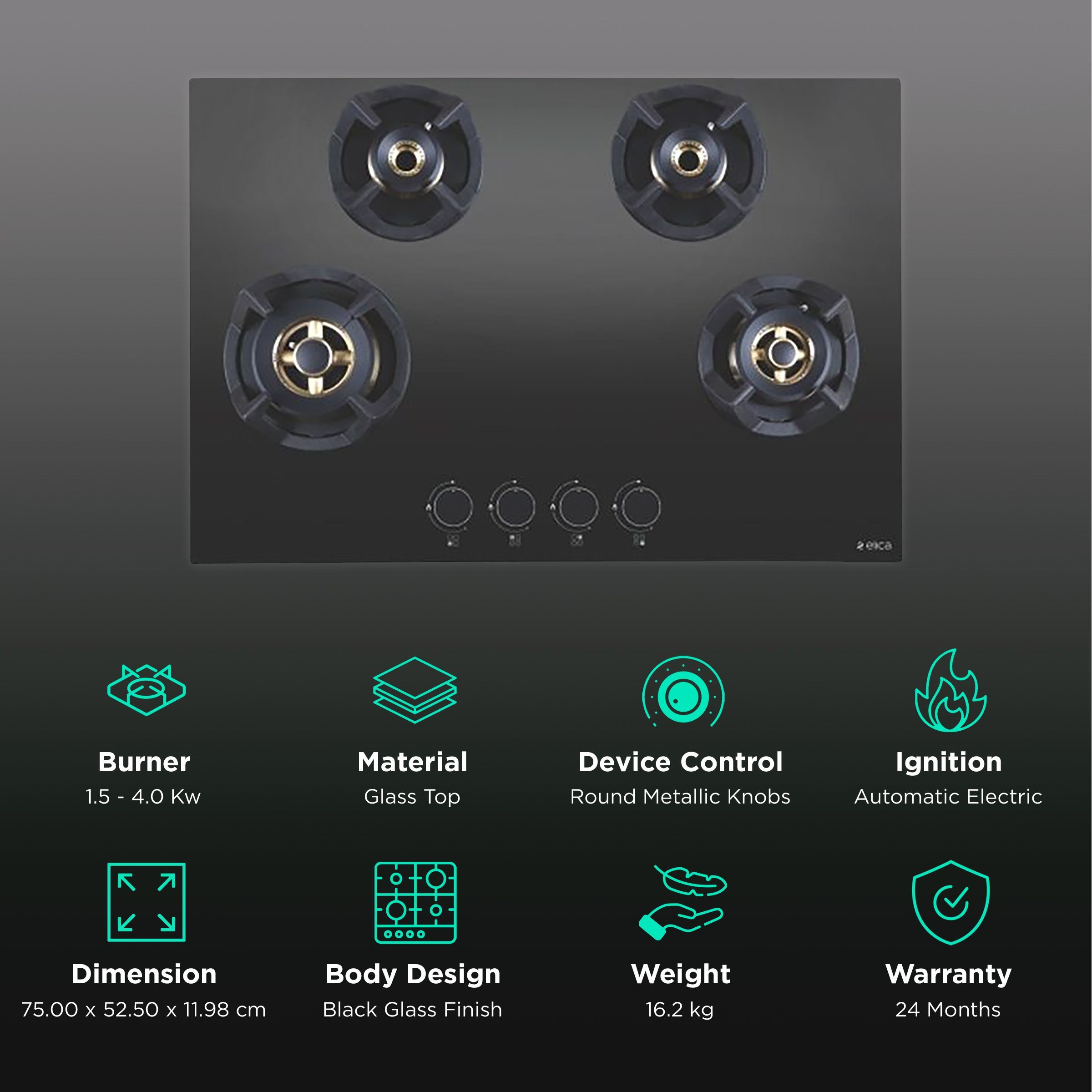 Elica CLASSIC FLEXI FB MFC 4B 75 MT FFD Glass Top 4 Burner Automatic Electric Hob (Heavy Duty Multi Frame Burners, Black) Elica CLASSIC FLEXI FB MFC 4B 75 MT FFD Glass Top 4 Burner Automatic Electric Hob (Heavy Duty Multi Frame Burners, Black)_3