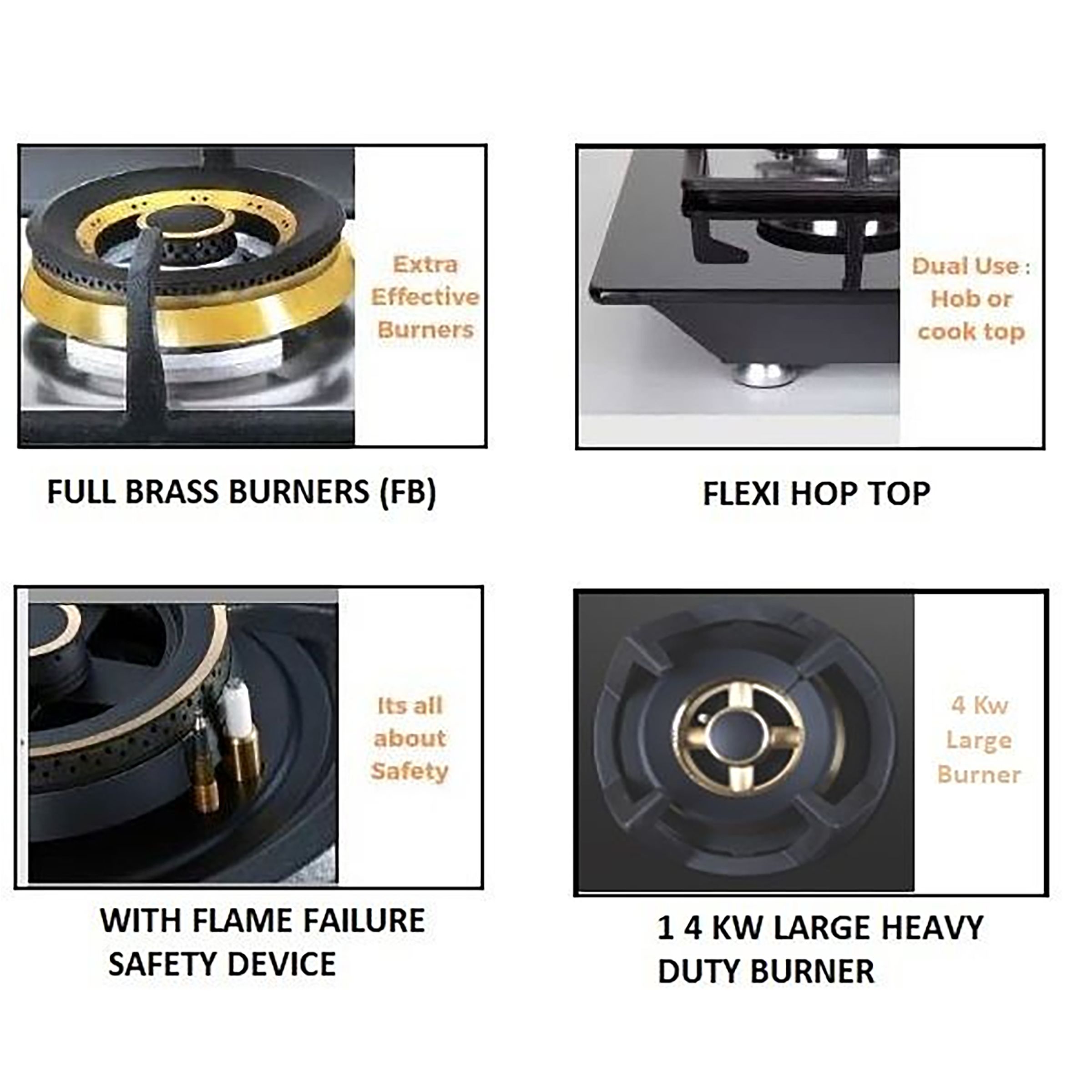 Elica CLASSIC FLEXI FB MFC 4B 90 MT FFD Glass Top 4 Burner Automatic Electric Hob (Heavy Duty Multi Frame Burners, Black)_4