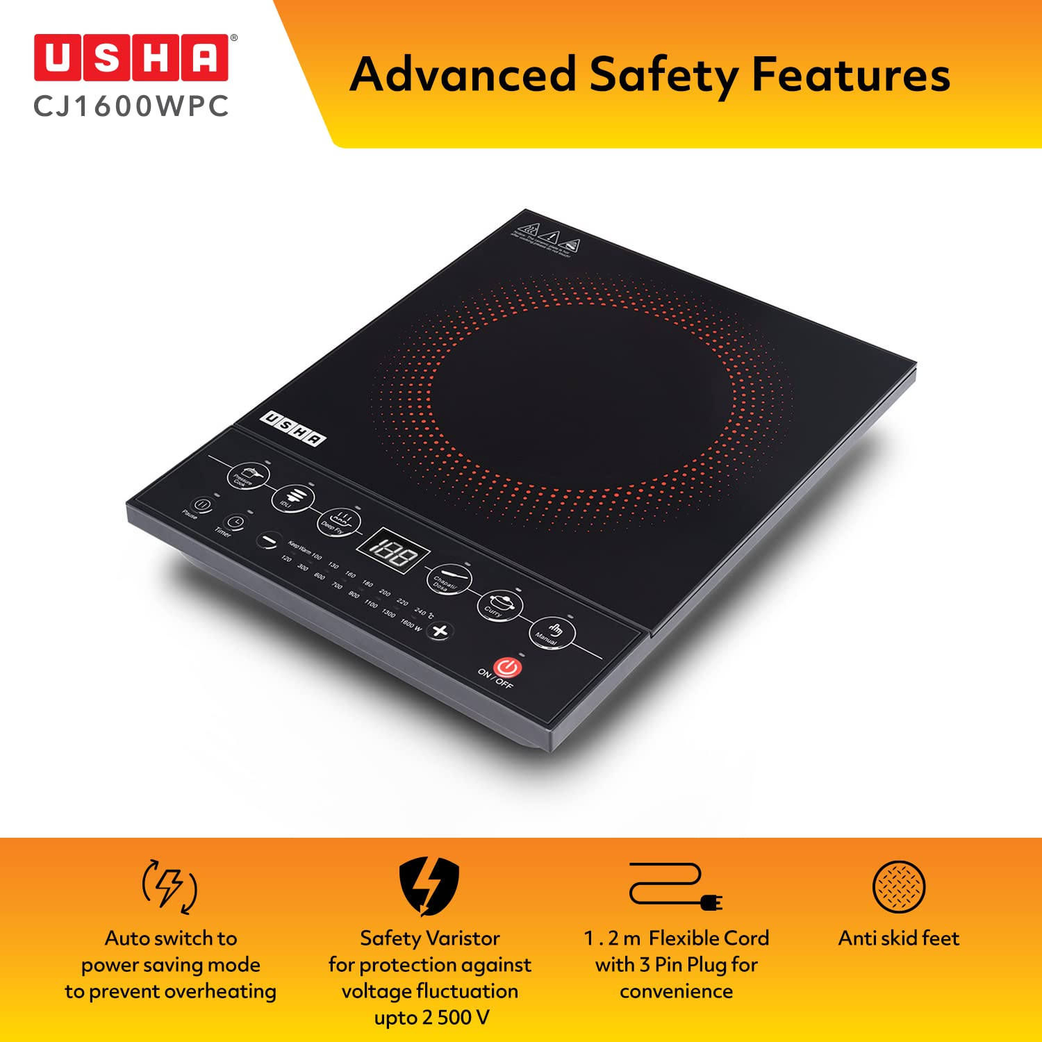 USHA Cookjoy 1600W Induction Cooktop with 5 Preset Menus_8