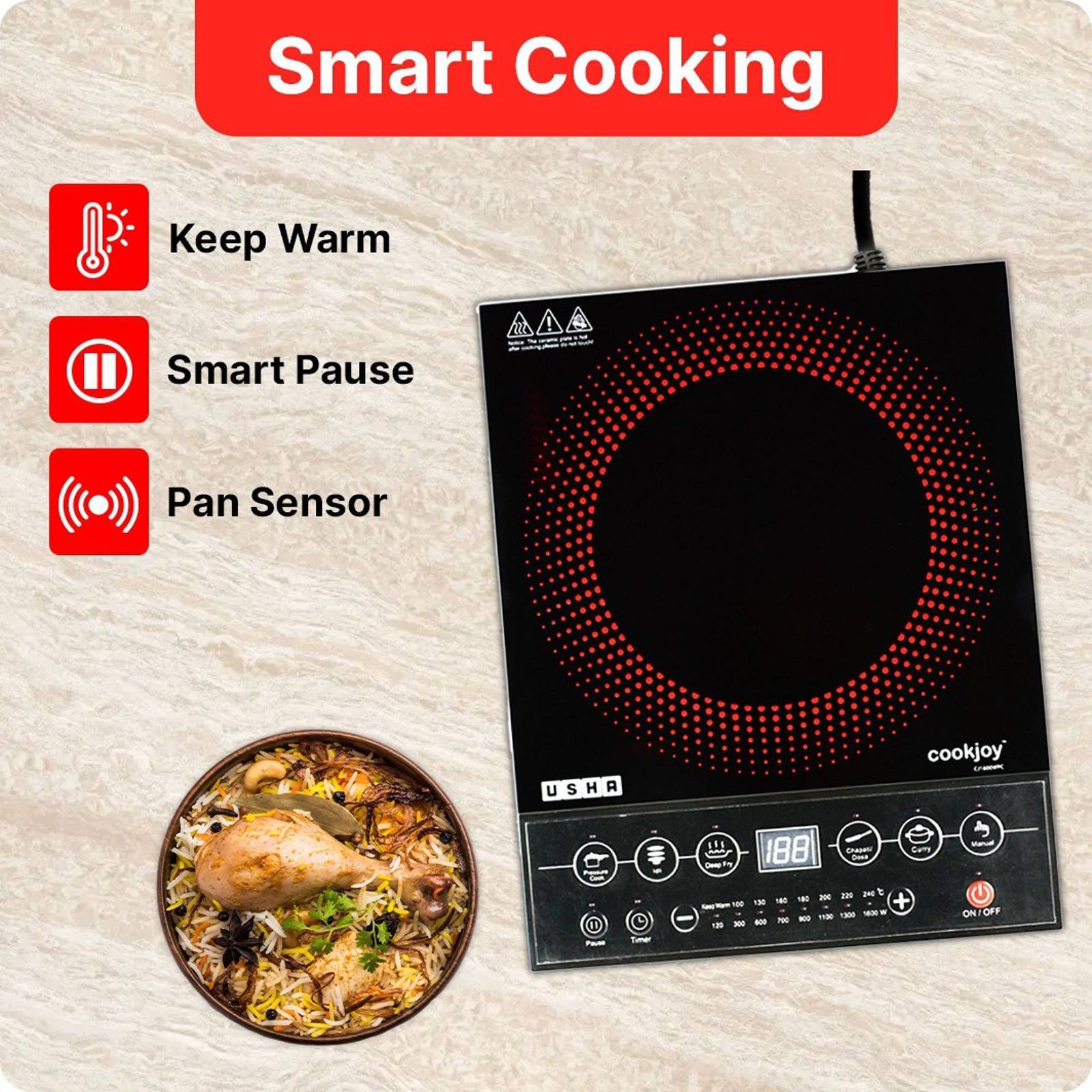 USHA Cookjoy 1600W Induction Cooktop with 5 Preset Menus_15