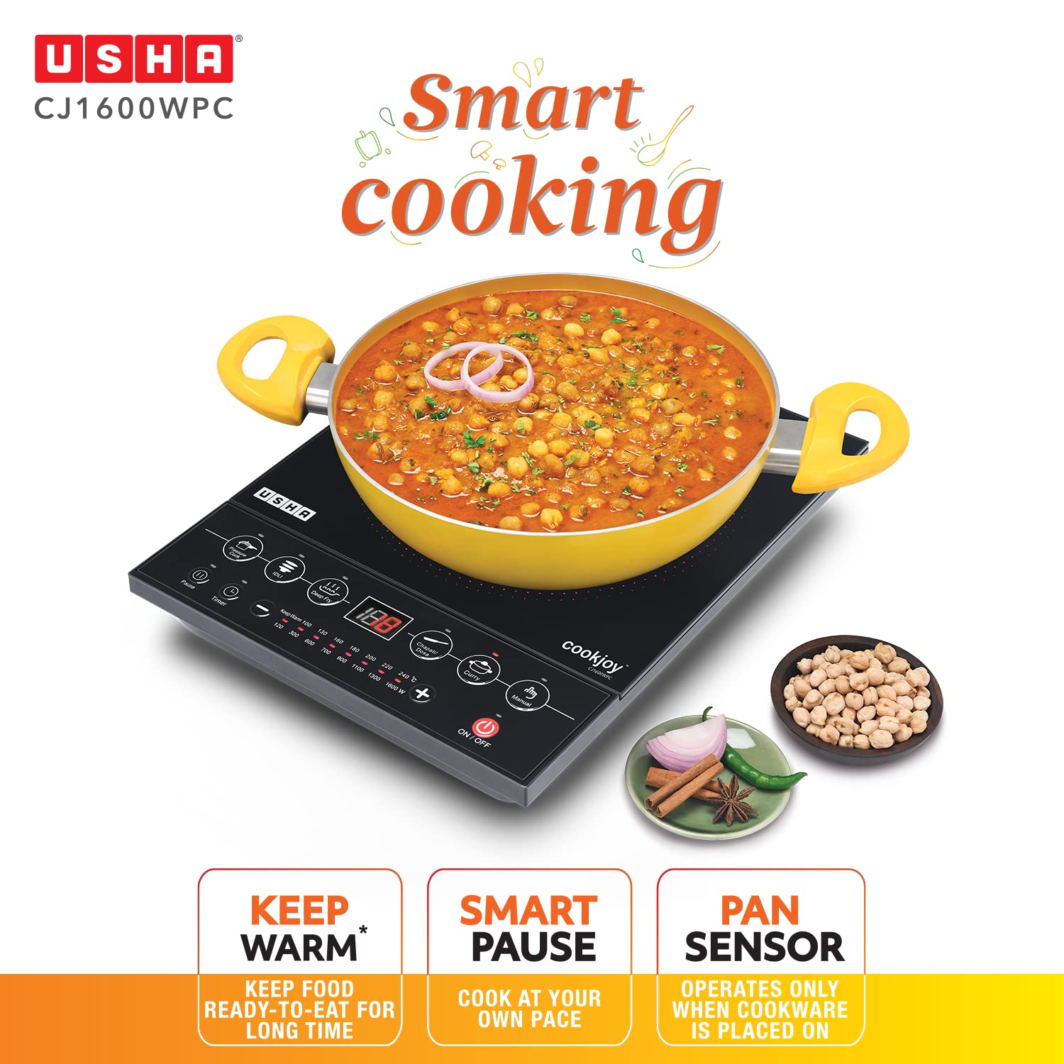 USHA Cookjoy 1600W Induction Cooktop with 5 Preset Menus_5