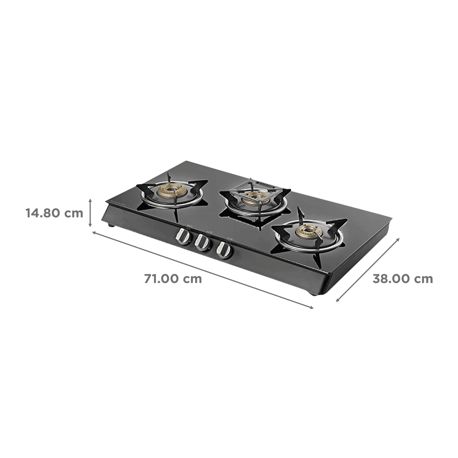 KAFF CTB713B Toughened Glass Top 3 Burner Manual Gas Stove (Heavy Duty Pan Support, Black)_2