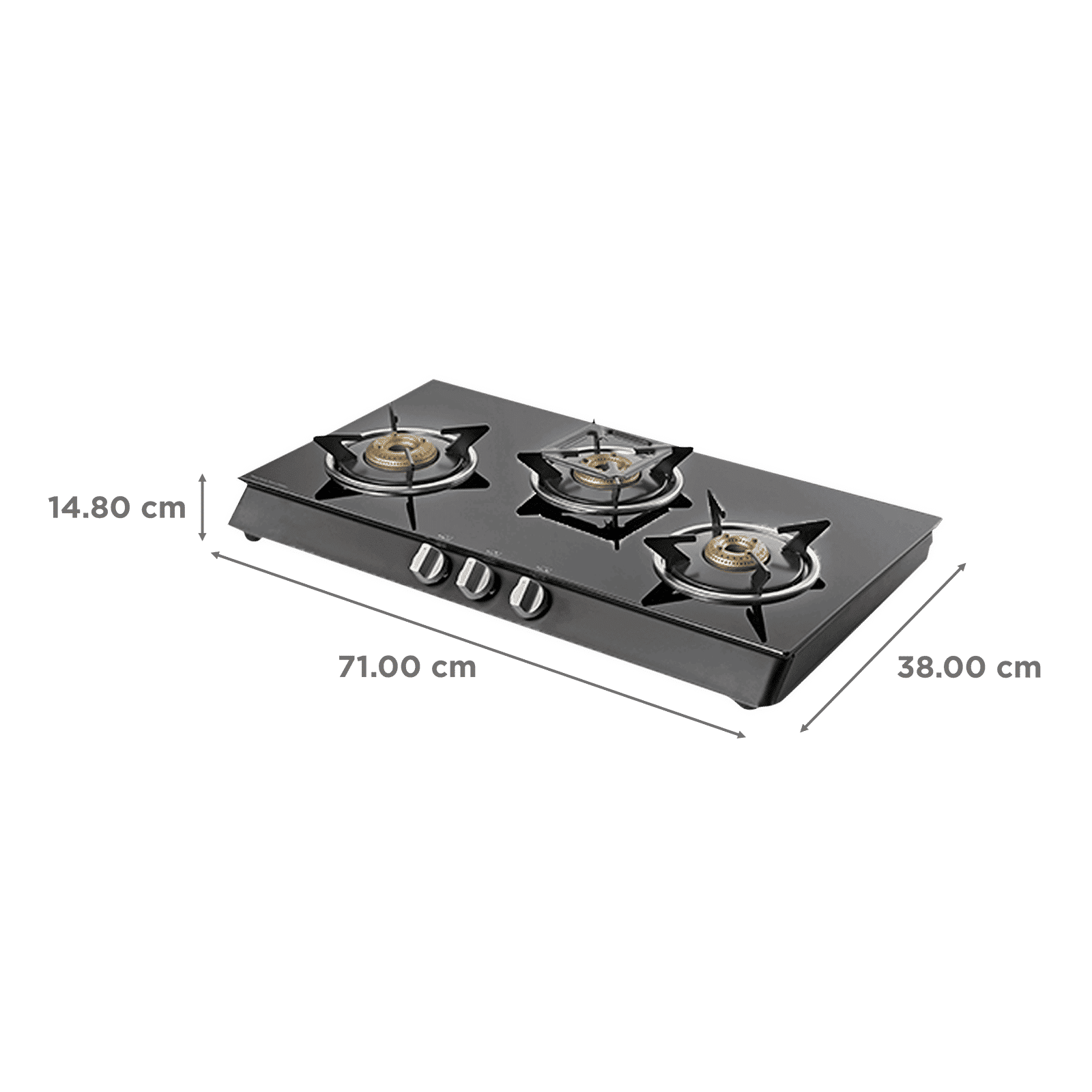 KAFF CTB713BAI Toughened Glass Top 3 Burner Automatic Gas Stove (Heavy Duty Pan Support, Black)_2