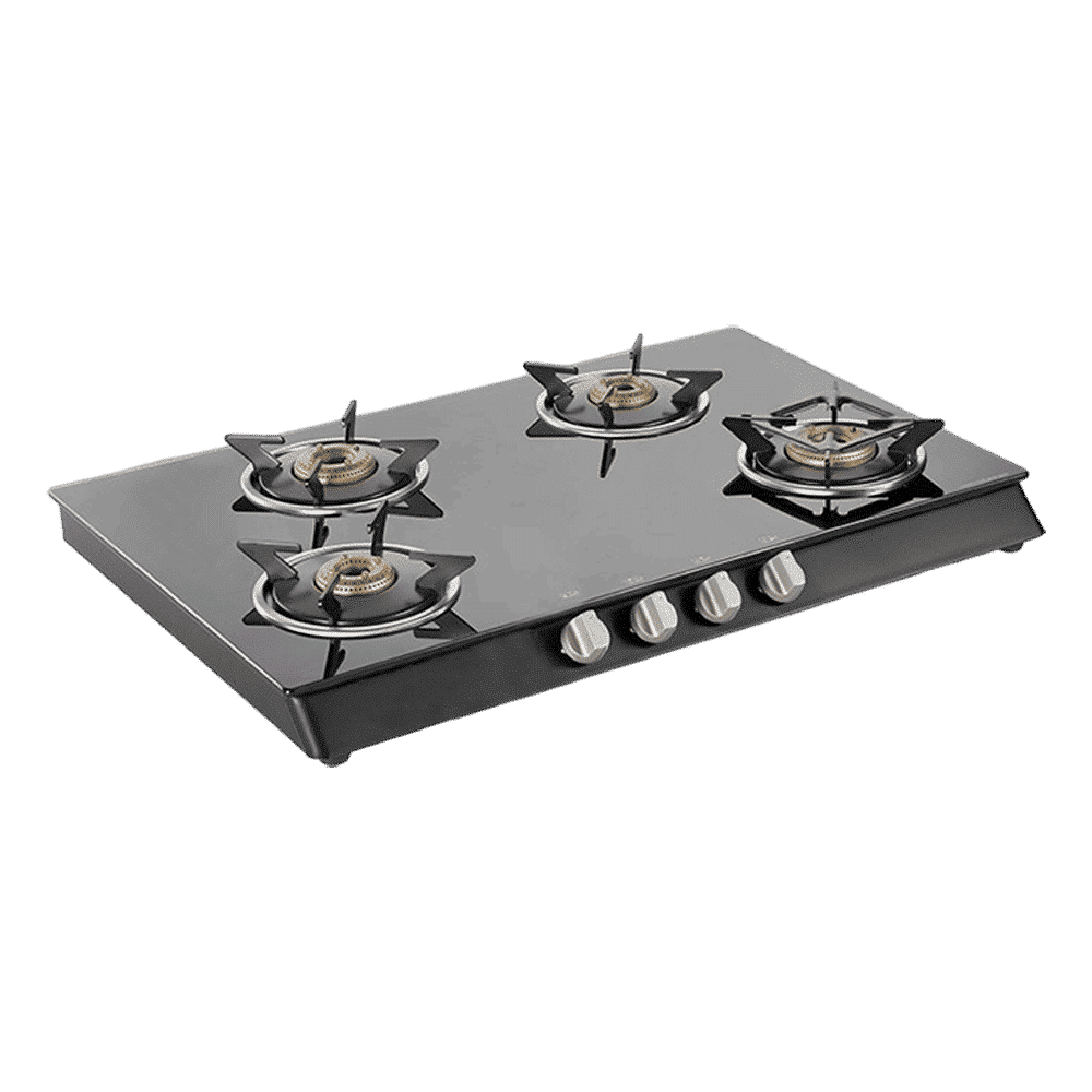 KAFF CTB694B Toughened Glass Top 4 Burner Manual Gas Stove (Heavy Duty Pan Support, Black)_1