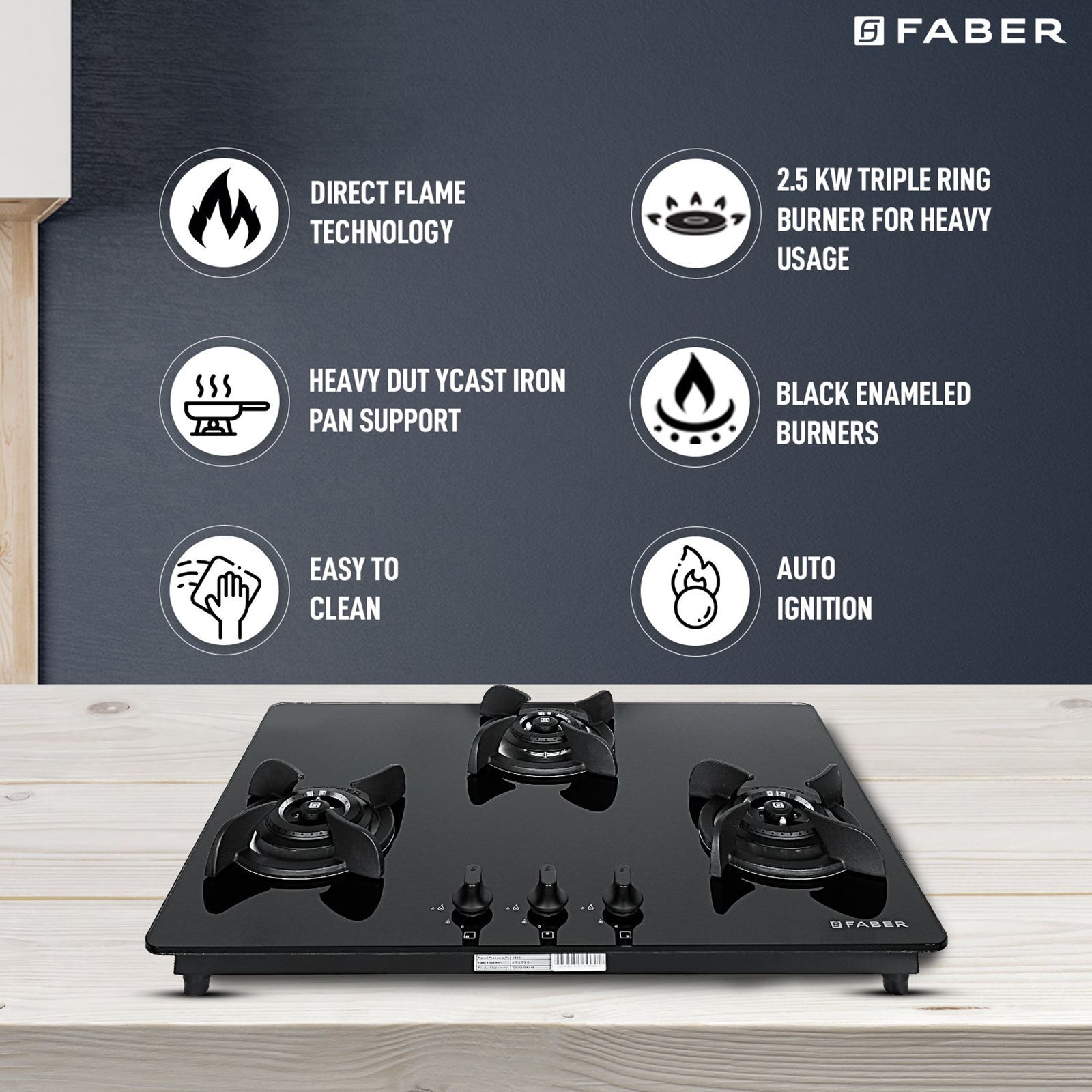 Faber Ultima HT723 CRS BR CI AI Toughened Glass Top 3 Burner Automatic Electric Hob (Premium Quality Knob, Black)_11