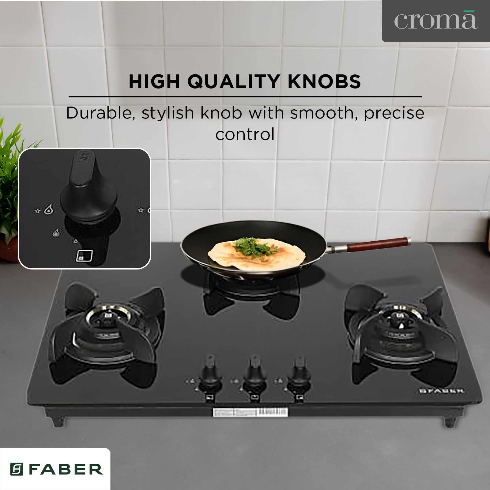 Faber Ultima HT723 CRS BR CI AI Toughened Glass Top 3 Burner Automatic Electric Hob (Premium Quality Knob, Black)_18