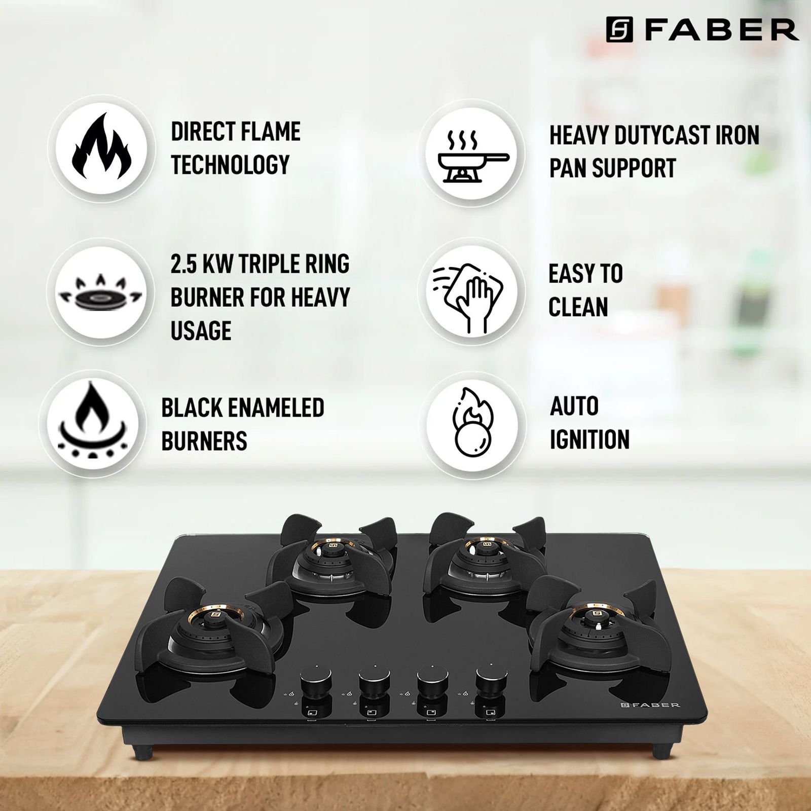 Faber Ultima HT724 CRS BR CI AI Toughened Glass Top 4 Burner Automatic Electric Hob (Premium Quality Knob, Black)_13