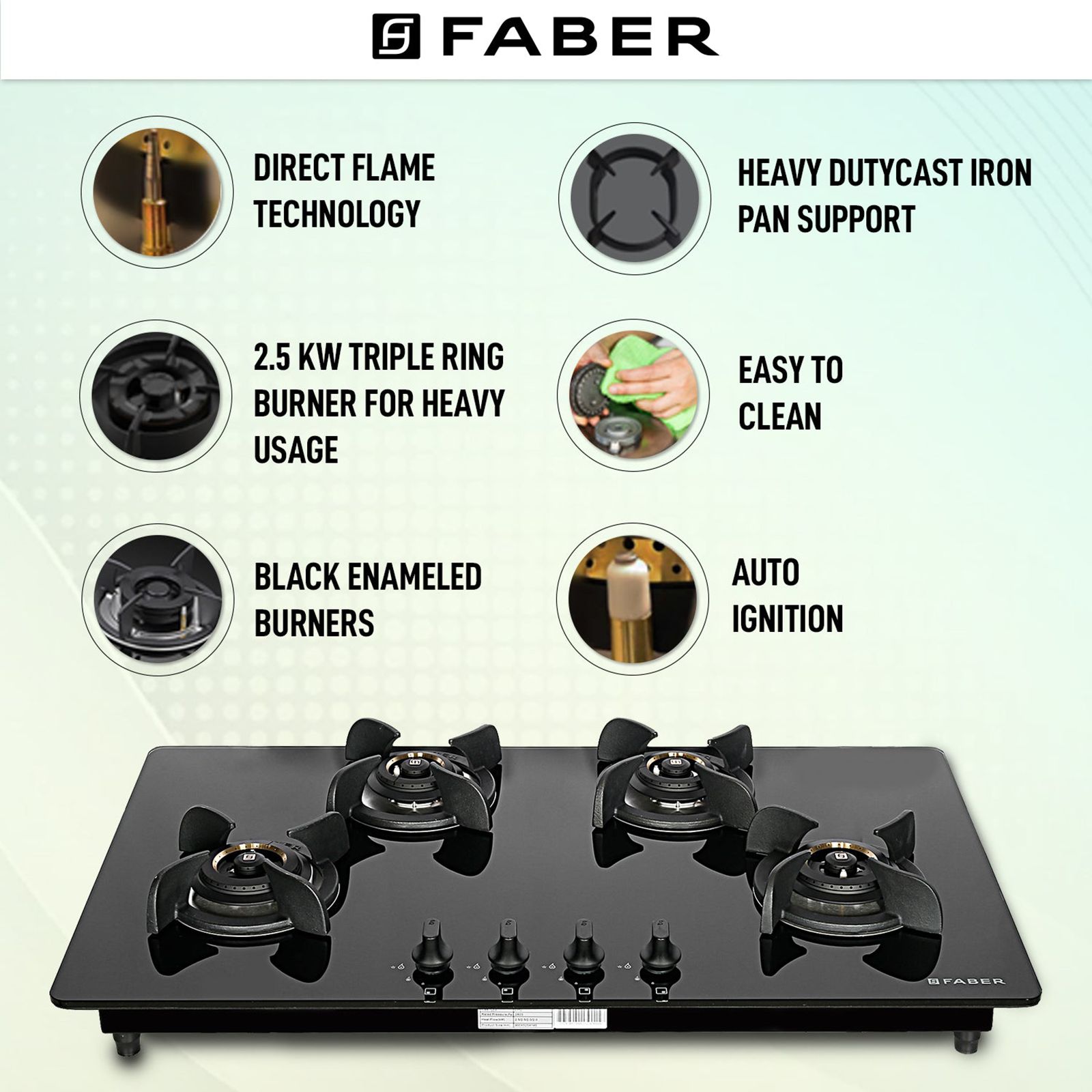 Faber Ultima HT904 CRS BR CI AI Toughened Glass Top 4 Burner Automatic Electric Hob (Premium Quality Knob, Black)_10