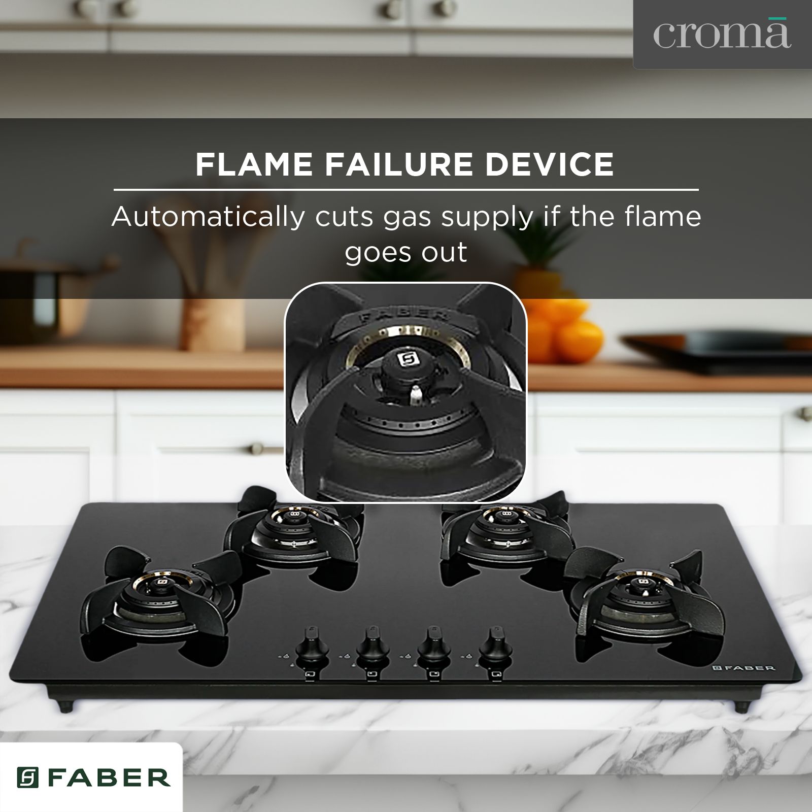 Faber Ultima HT904 CRS BR CI AI Toughened Glass Top 4 Burner Automatic Electric Hob (Premium Quality Knob, Black)_17