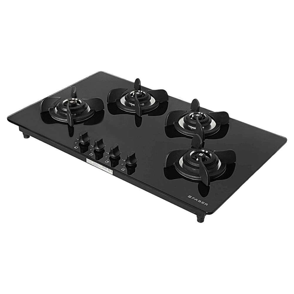 Faber Ultima Plus HT904 CRS BR CI AI Toughened Glass Top 4 Burner Automatic Electric Hob (Premium Quality Knob, Black)_1